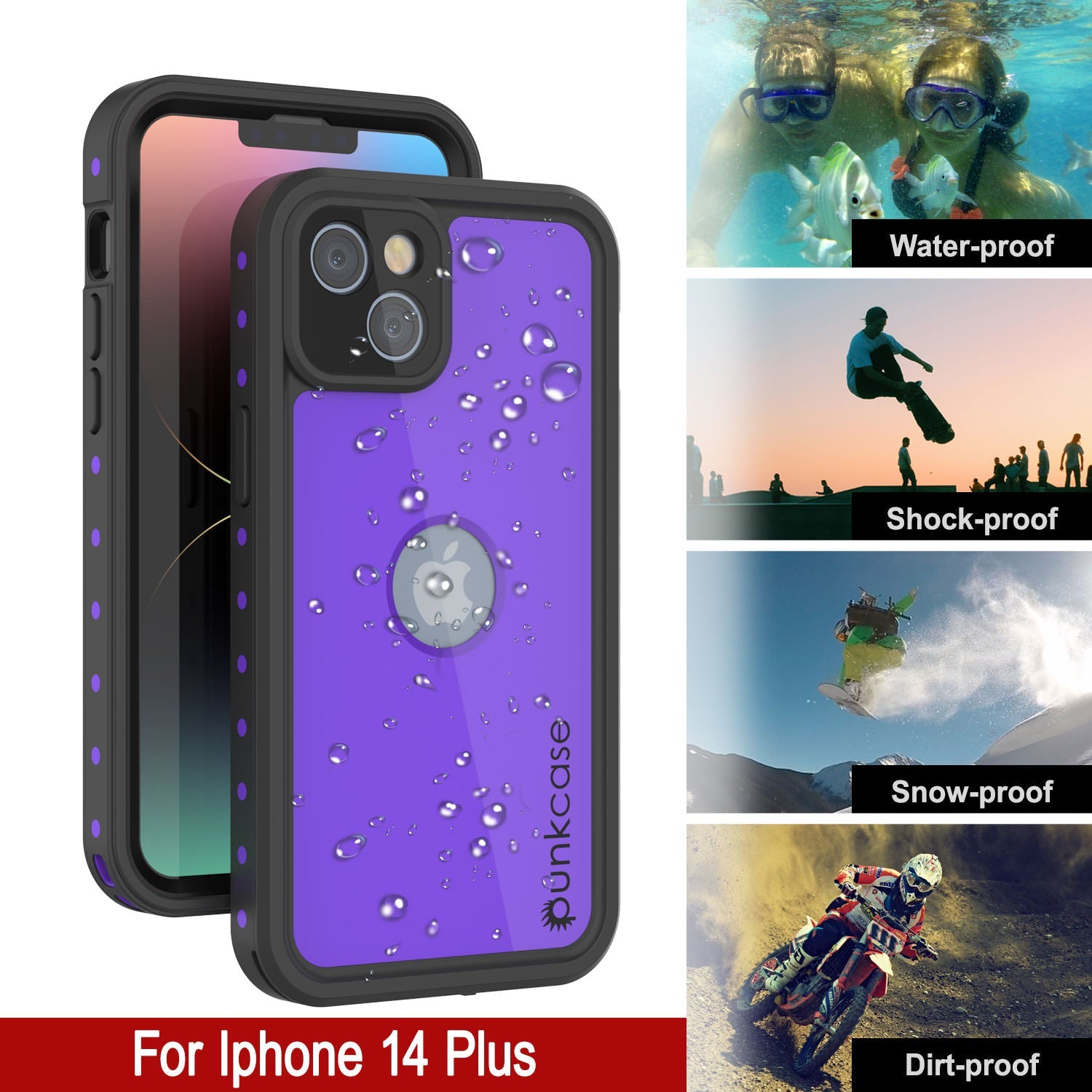 iPhone 14 Plus Waterproof IP68 Case, Punkcase [Purple] [StudStar Series] [Slim Fit] [Dirtproof]