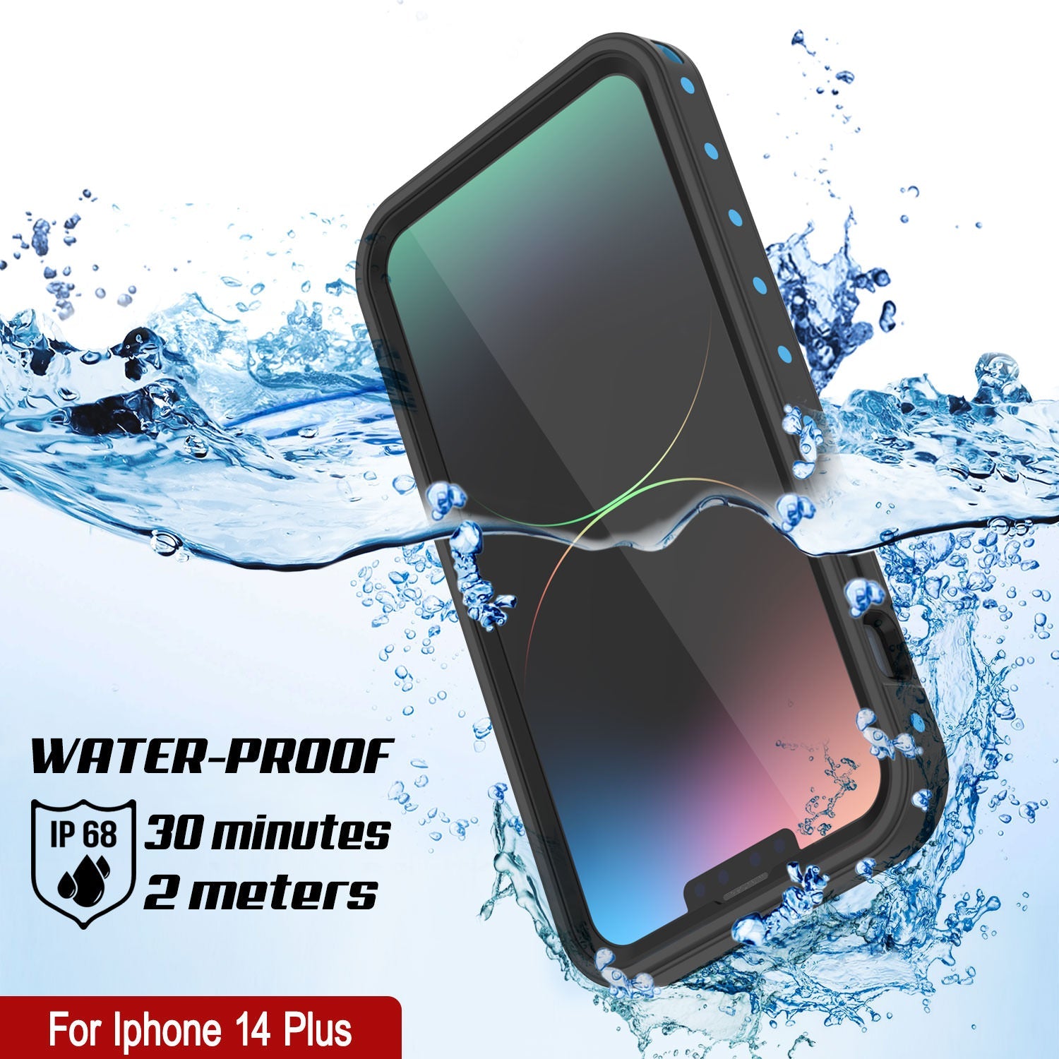 iPhone 14 Plus Waterproof IP68 Case, Punkcase [Light blue] [StudStar Series] [Slim Fit] [Dirtproof]