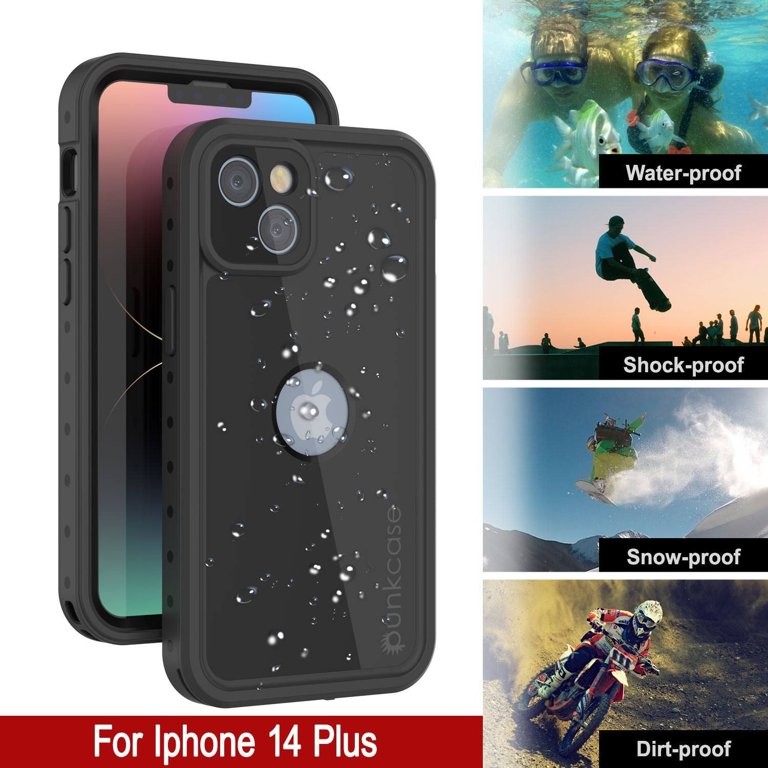 iPhone 14 Plus Waterproof IP68 Case, Punkcase [Black] [StudStar Series] [Slim Fit]