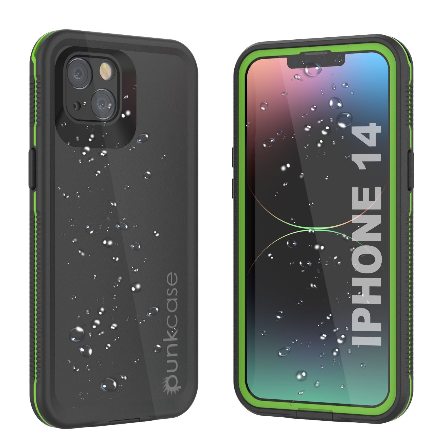 Punkcase iPhone 14 Waterproof Case [Aqua Series] Armor Cover [Black-Green]