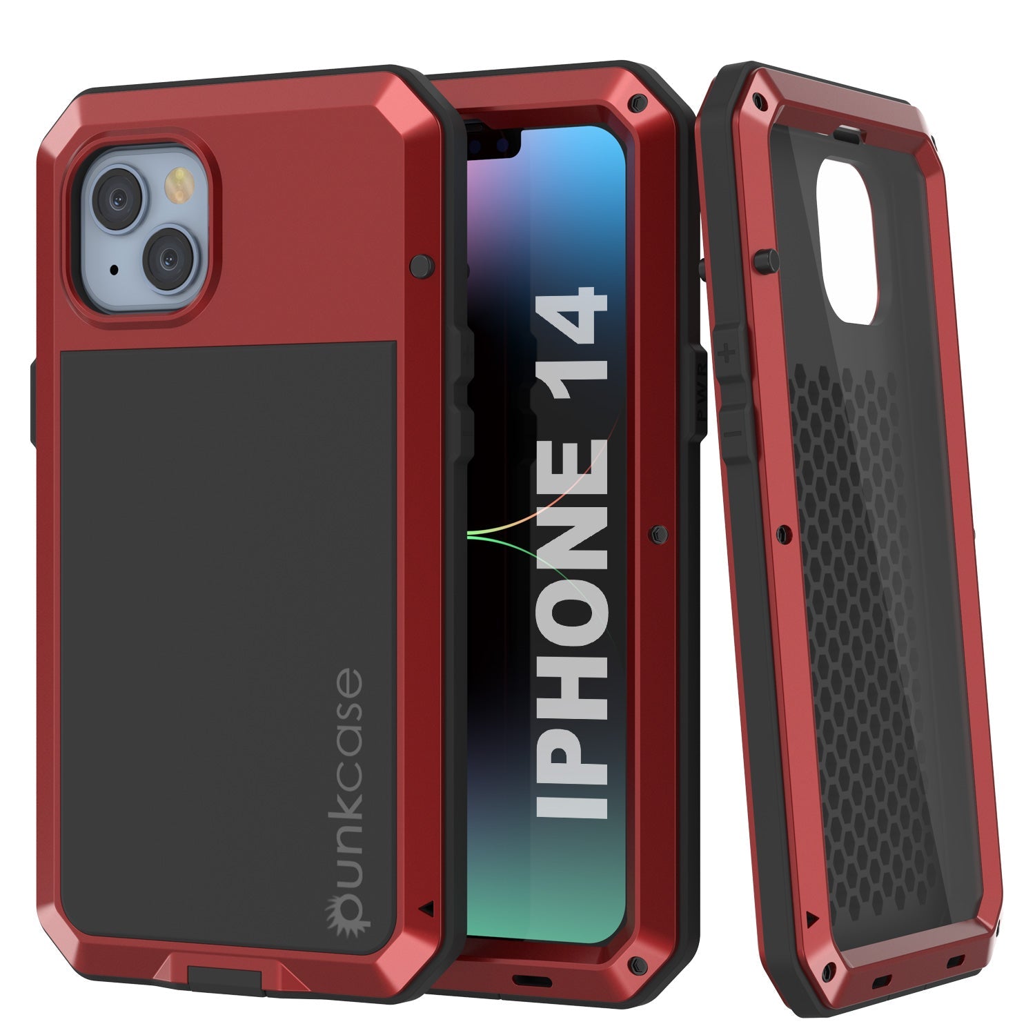 iPhone 14 Metal Case, Heavy Duty Military Grade Armor Cover [shock proof] Full Body Hard [Red]