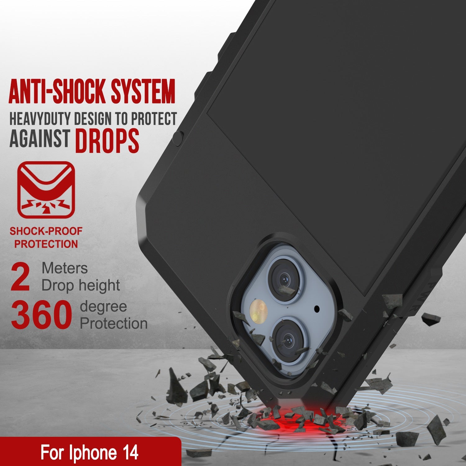iPhone 14 Metal Case, Heavy Duty Military Grade Armor Cover [shock proof] Full Body Hard [Black]
