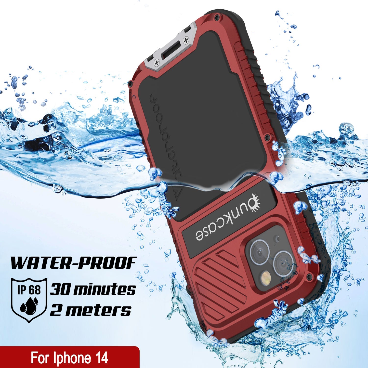 iPhone 14 Metal Extreme 3.0 Case, Heavy Duty Military Grade Armor Cover [shock proof] Waterproof Aluminum Case [Red]