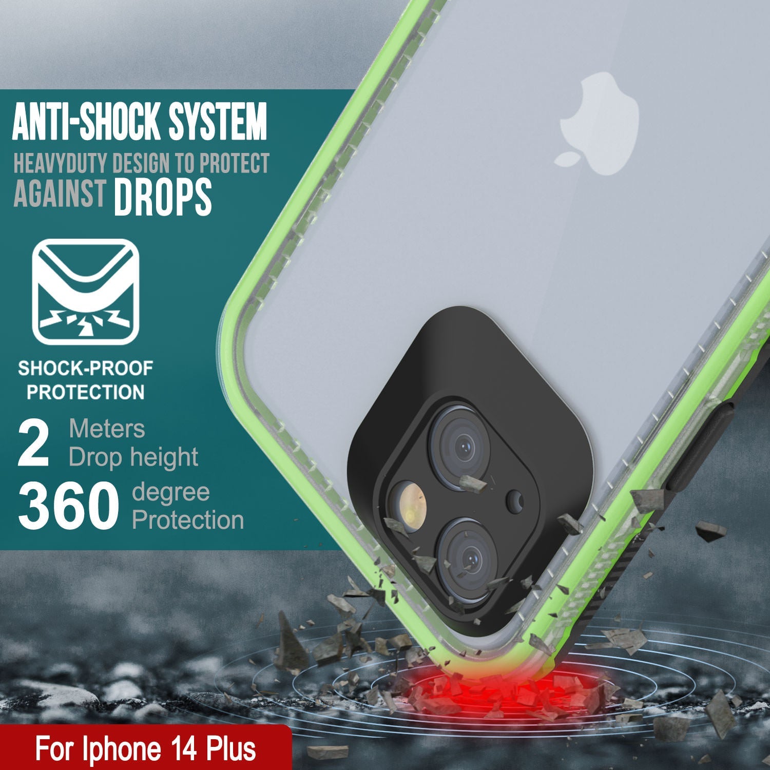 Punkcase iPhone 14 Plus Waterproof Case [Aqua Series] Armor Cover [Clear Black] [Clear Back]