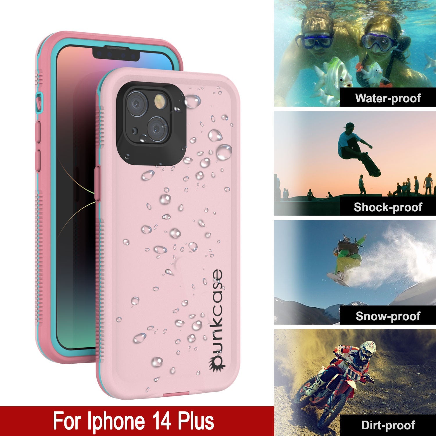 Punkcase iPhone 14 Plus Waterproof Case [Aqua Series] Armor Cover [Pink]