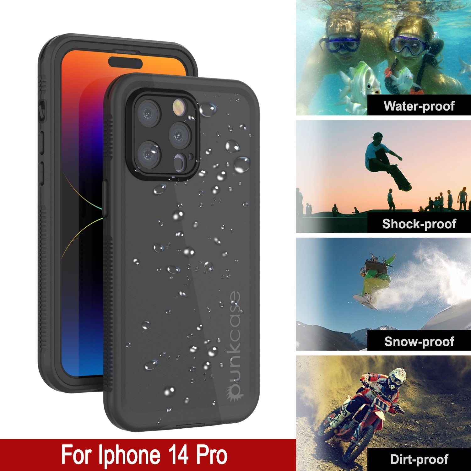 Punkcase iPhone 14 Pro Waterproof Case [Aqua Series] Armor Cover [Black]
