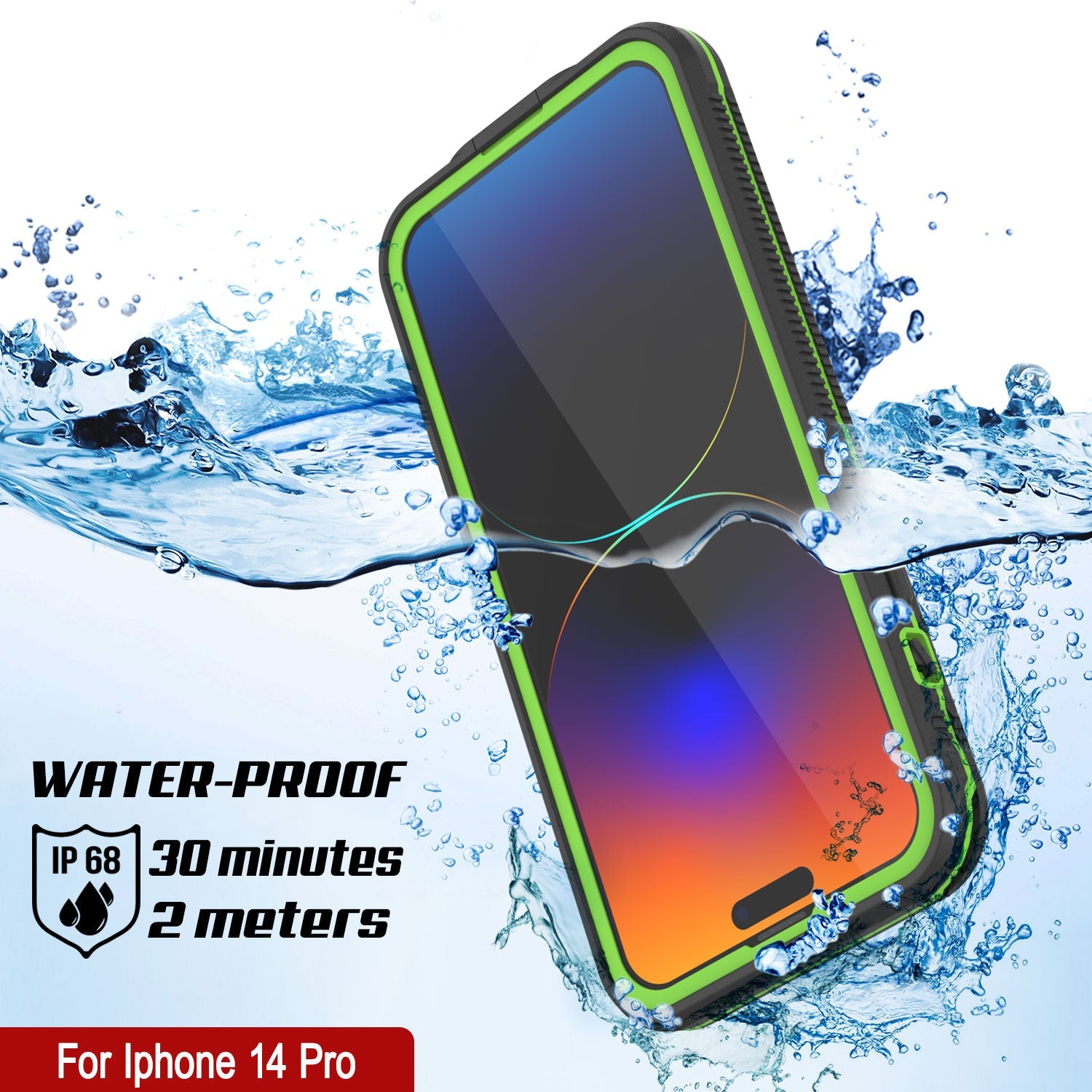 Punkcase iPhone 14 Pro Waterproof Case [Aqua Series] Armor Cover [Black-Green]