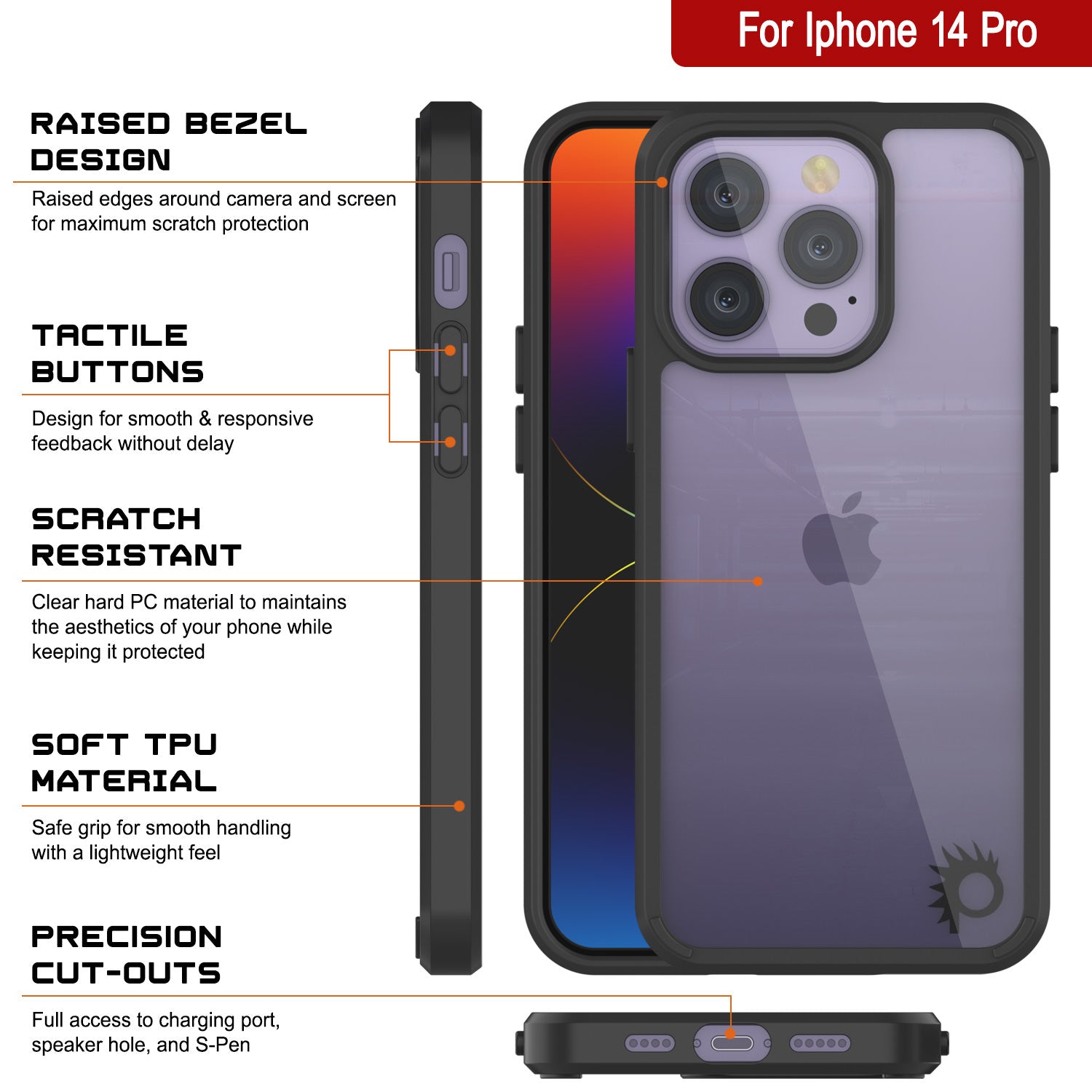 iPhone 15 Pro Case Punkcase® LUCID 2.0 Red Series Series w/ SHIELD Screen Protector | Ultra Fit