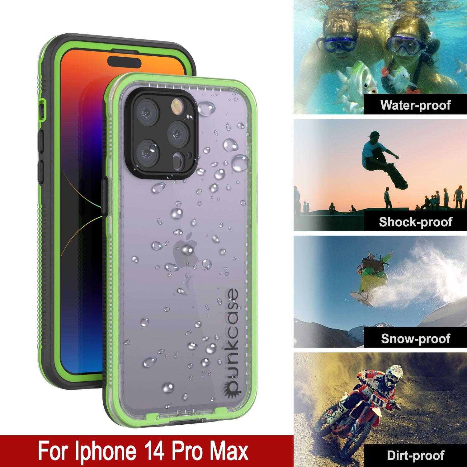 Punkcase iPhone 14 Pro Max Waterproof Case [Aqua Series] Armor Cover [Clear Black] [Clear Back]