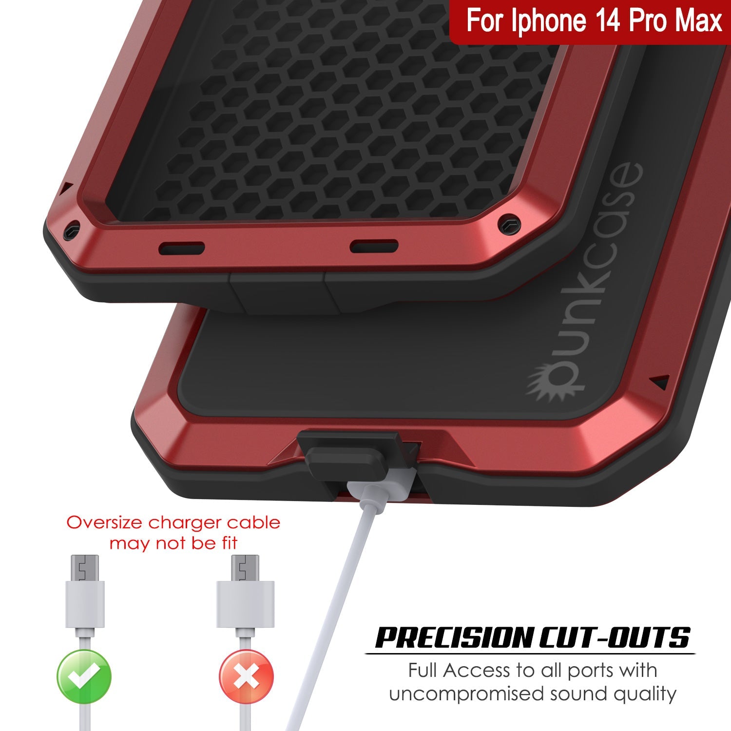 iPhone 14 Pro Max Metal Case, Heavy Duty Military Grade Armor Cover [shock proof] Full Body Hard [Red]