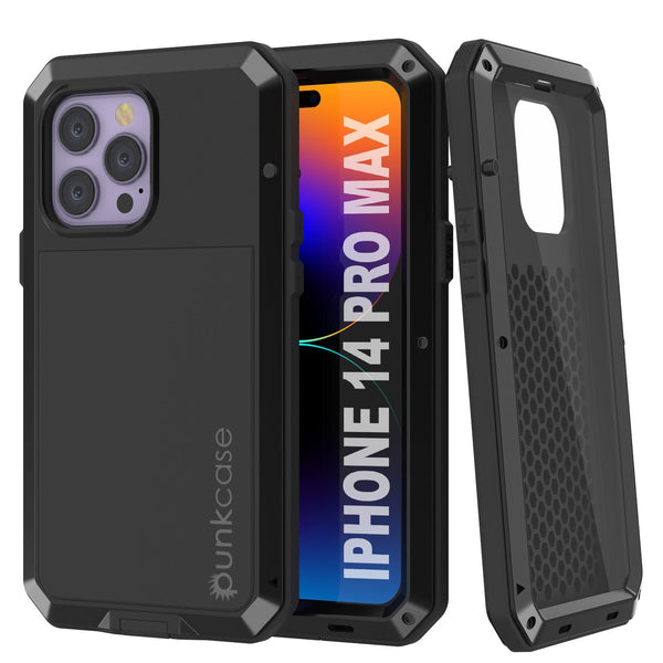 iPhone 14 Pro Max Metal Case, Heavy Duty Military Grade Armor Cover [shock proof] Full Body Hard [Black]