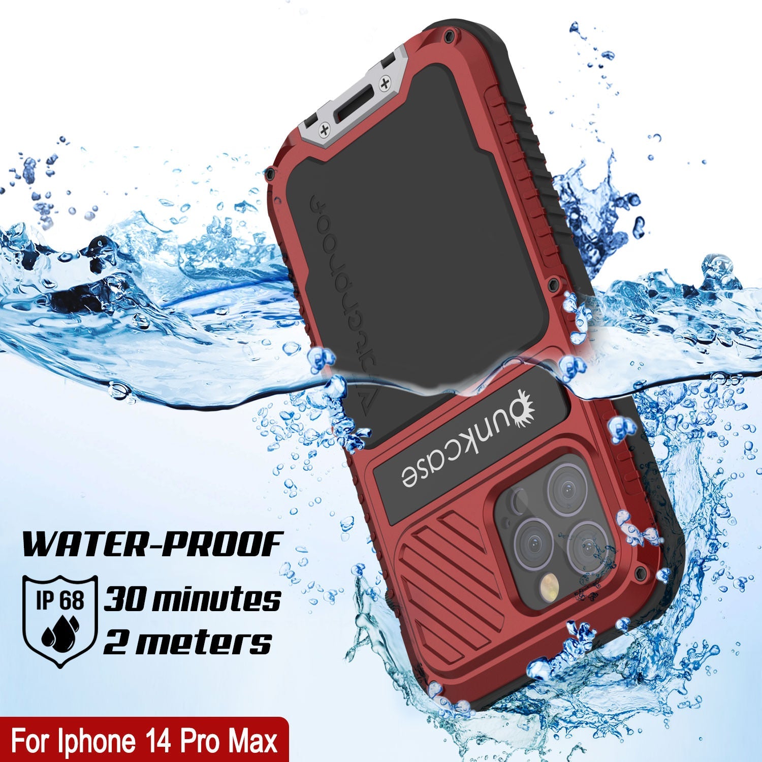 iPhone 14 Pro Max Metal Extreme 3.0 Case, Heavy Duty Military Grade Armor Cover [shock proof] Waterproof Aluminum Case [Red]