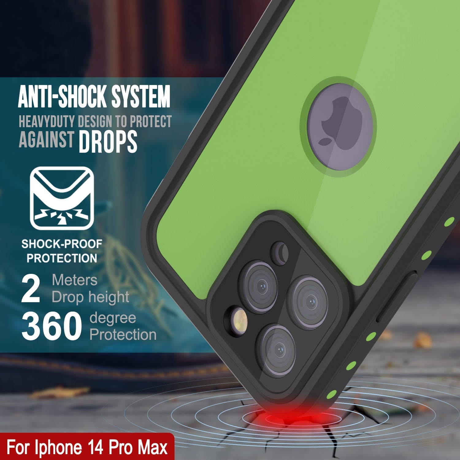 iPhone 14 Pro Max Waterproof IP68 Case, Punkcase [Light green] [StudStar Series] [Slim Fit] [Dirtproof]