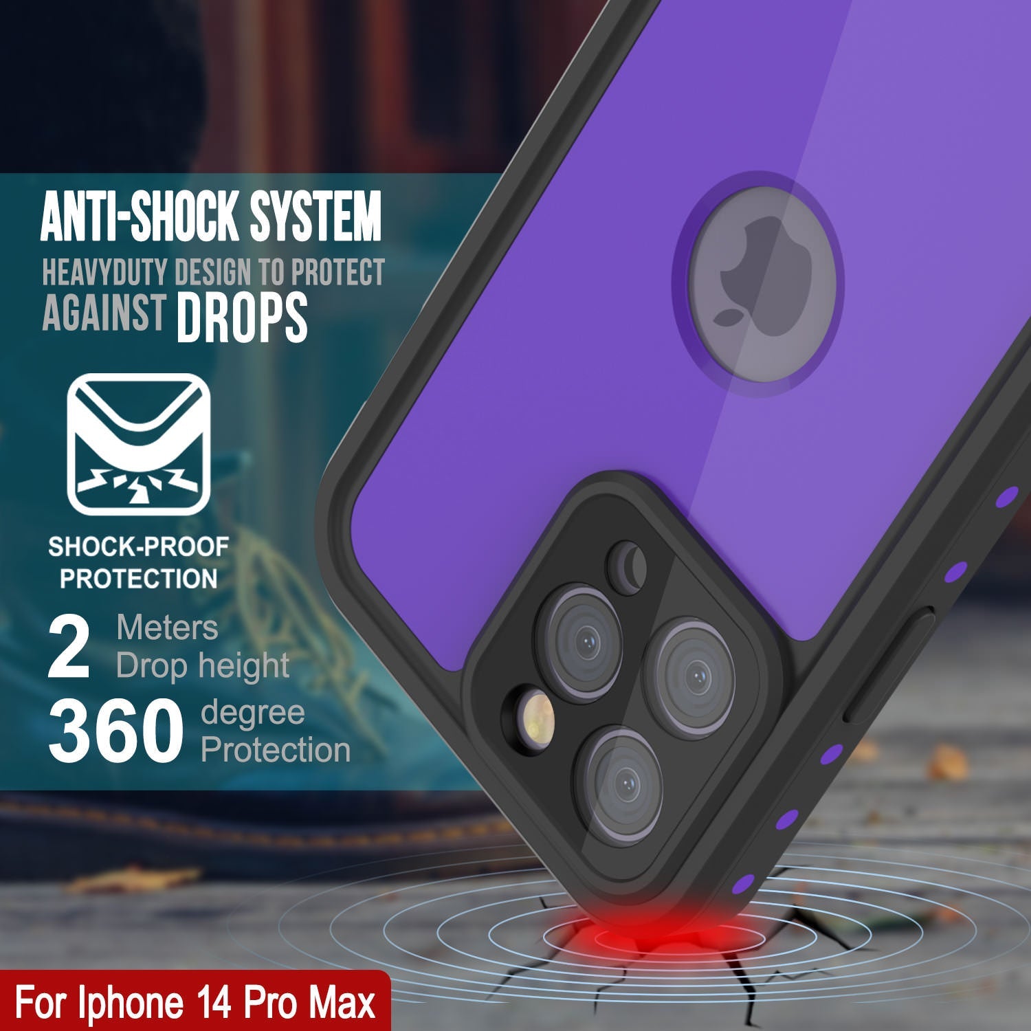 iPhone 14 Pro Max Waterproof IP68 Case, Punkcase [Purple] [StudStar Series] [Slim Fit] [Dirtproof]