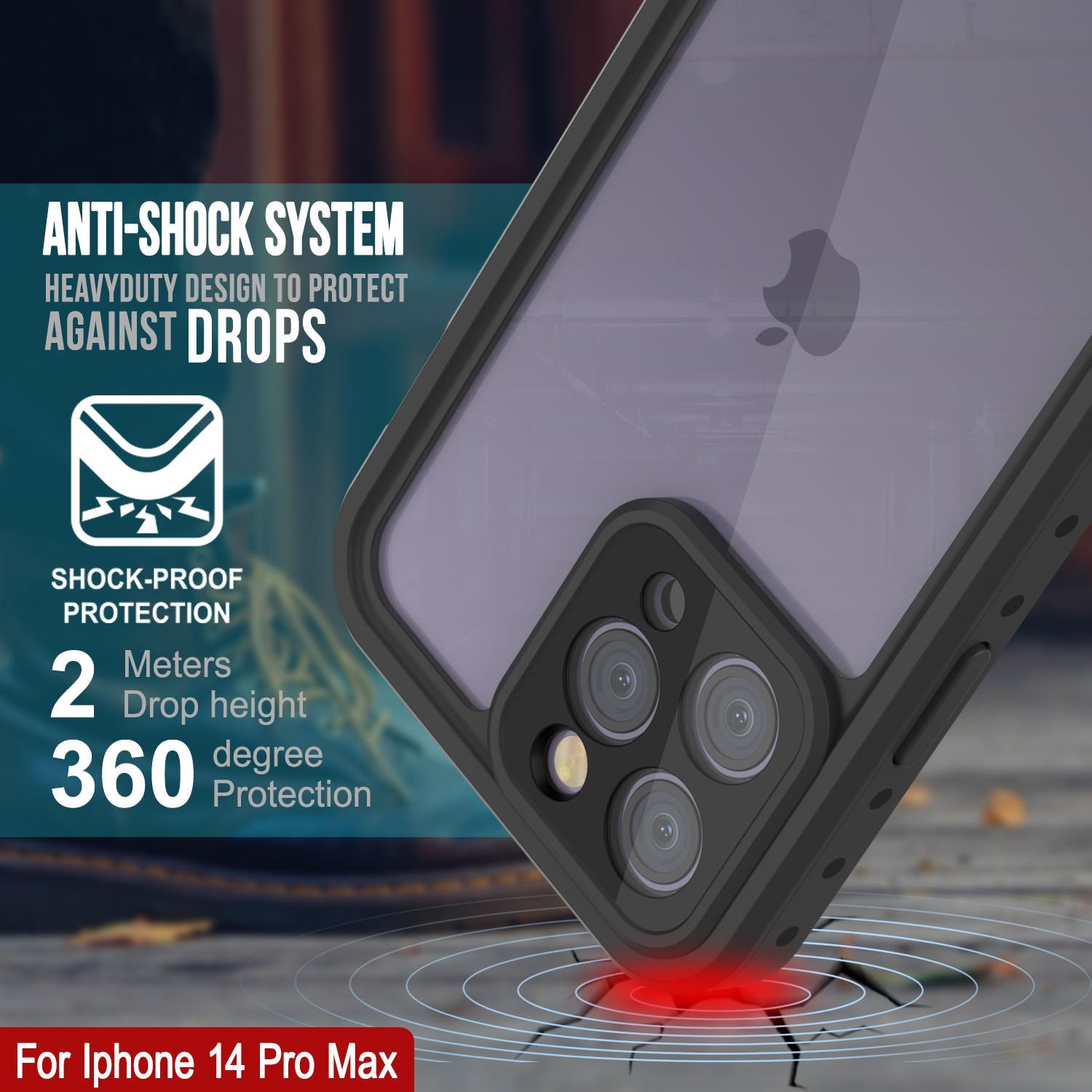 iPhone 14 Pro Max Waterproof IP68 Case, Punkcase [Clear] [StudStar Series] [Slim Fit] [Dirtproof]