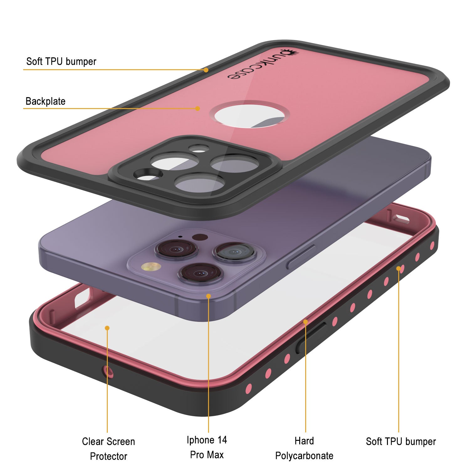 iPhone 14 Pro Max Waterproof IP68 Case, Punkcase [Pink] [StudStar Series] [Slim Fit] [Dirtproof]