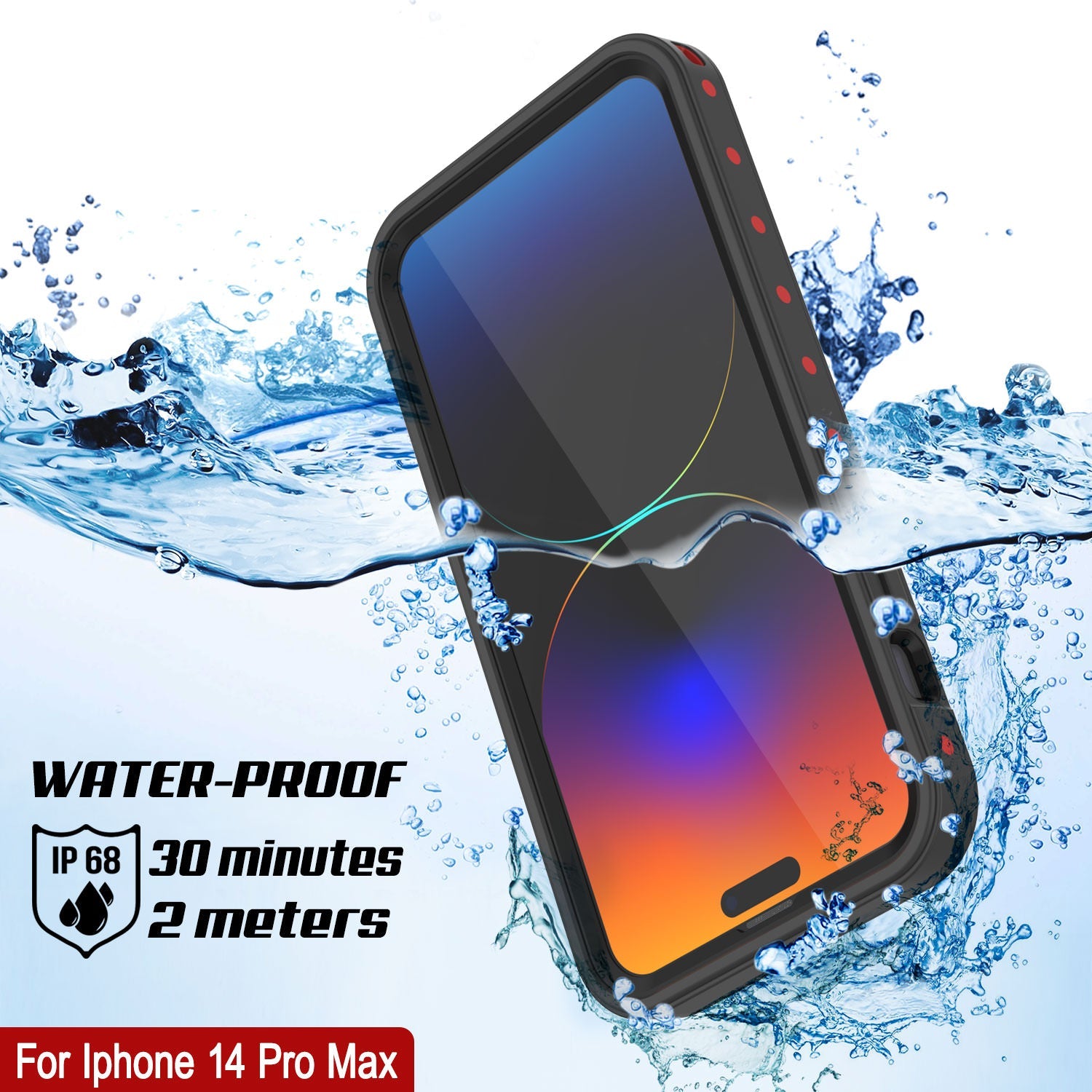 iPhone 14 Pro Max Waterproof IP68 Case, Punkcase [Red] [StudStar Series] [Slim Fit]
