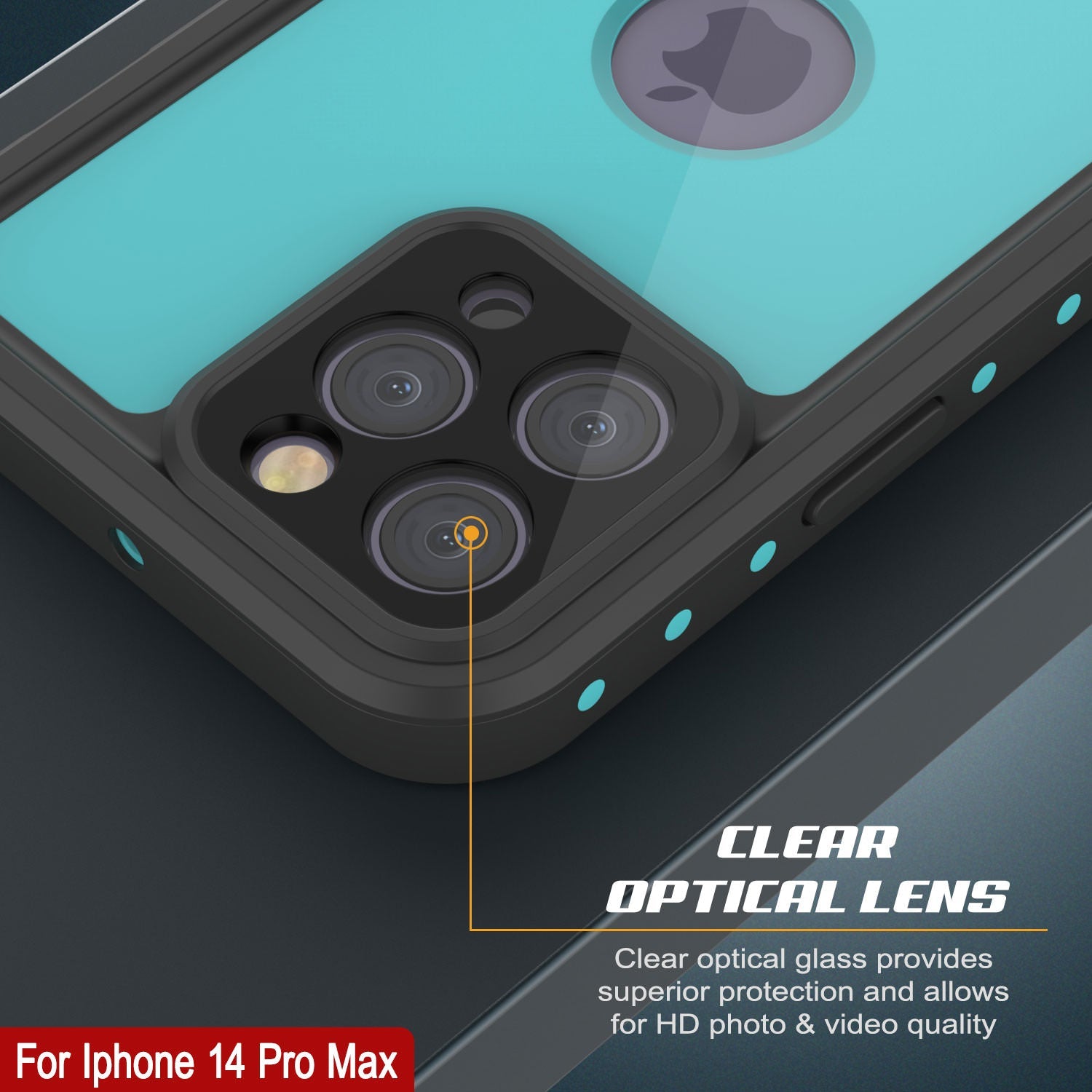 iPhone 14 Pro Max Waterproof IP68 Case, Punkcase [Teal] [StudStar Series] [Slim Fit]