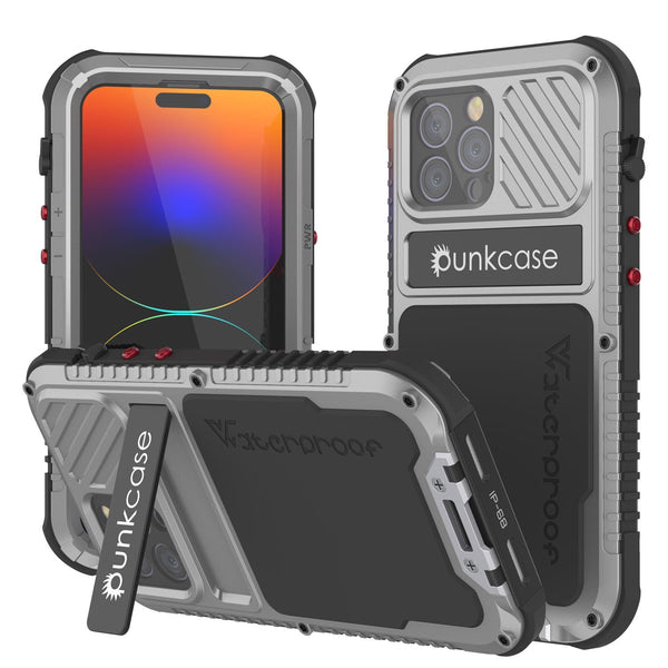 iPhone 14 Pro Metal Extreme 3.0 Case, Heavy Duty Military Grade Armor Cover [shock proof] Waterproof Aluminum Case [Silver]
