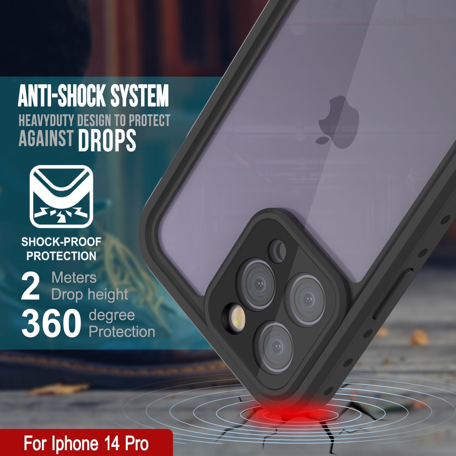 iPhone 14 Pro Waterproof IP68 Case, Punkcase [Clear] [StudStar Series] [Slim Fit] [Dirtproof]