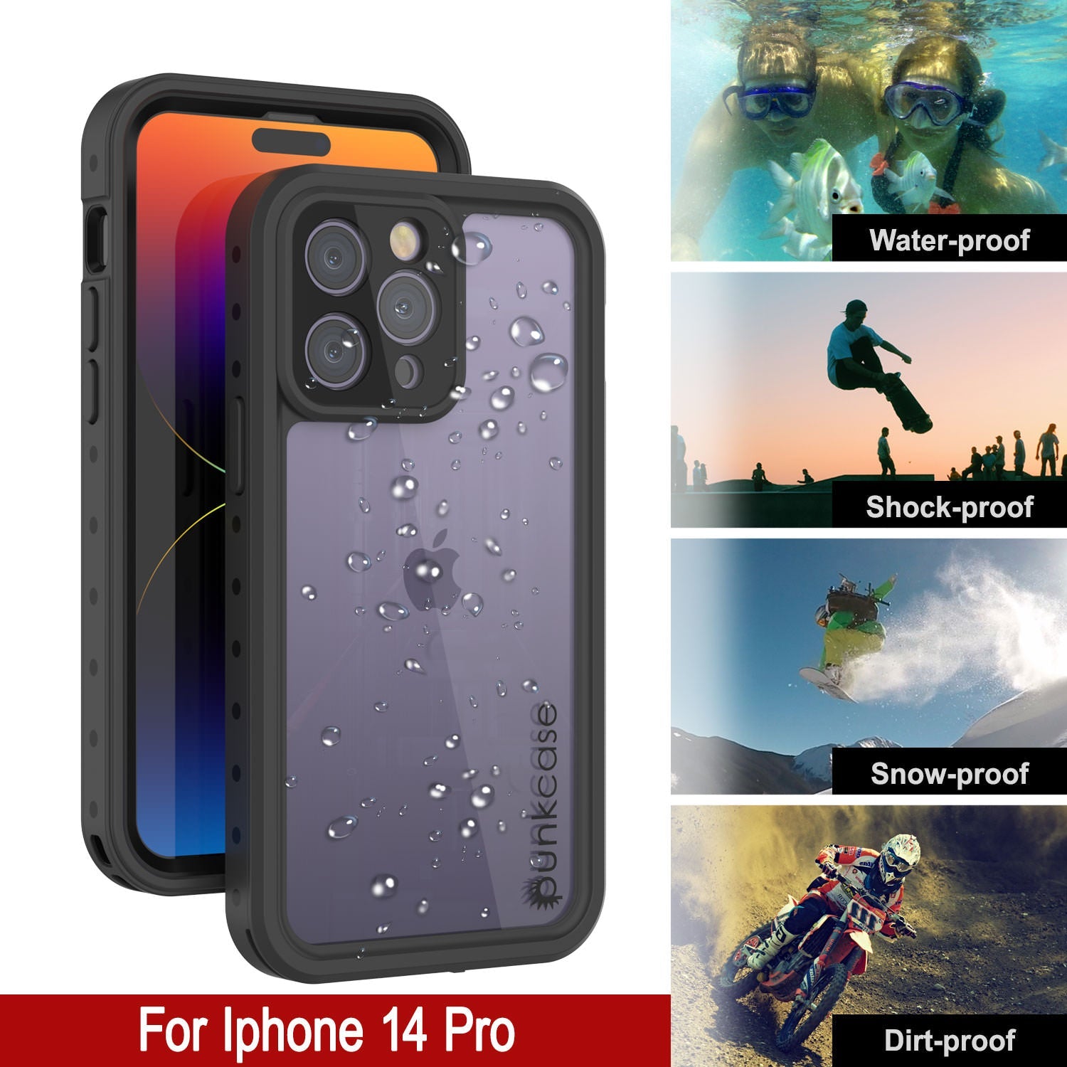 iPhone 14 Pro Waterproof IP68 Case, Punkcase [Clear] [StudStar Series] [Slim Fit] [Dirtproof]