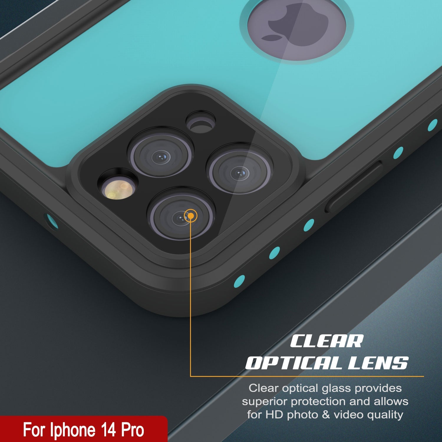 iPhone 14 Pro Waterproof IP68 Case, Punkcase [Teal] [StudStar Series] [Slim Fit]