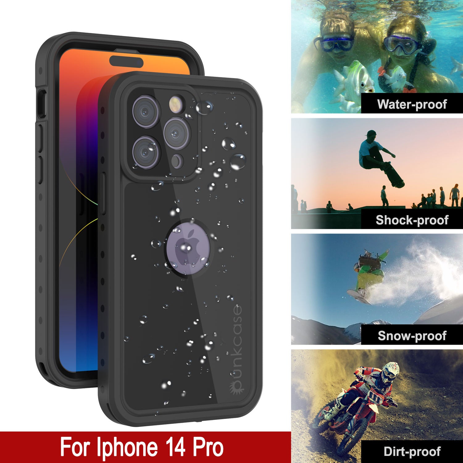 iPhone 14 Pro Waterproof IP68 Case, Punkcase [Black] [StudStar Series] [Slim Fit]
