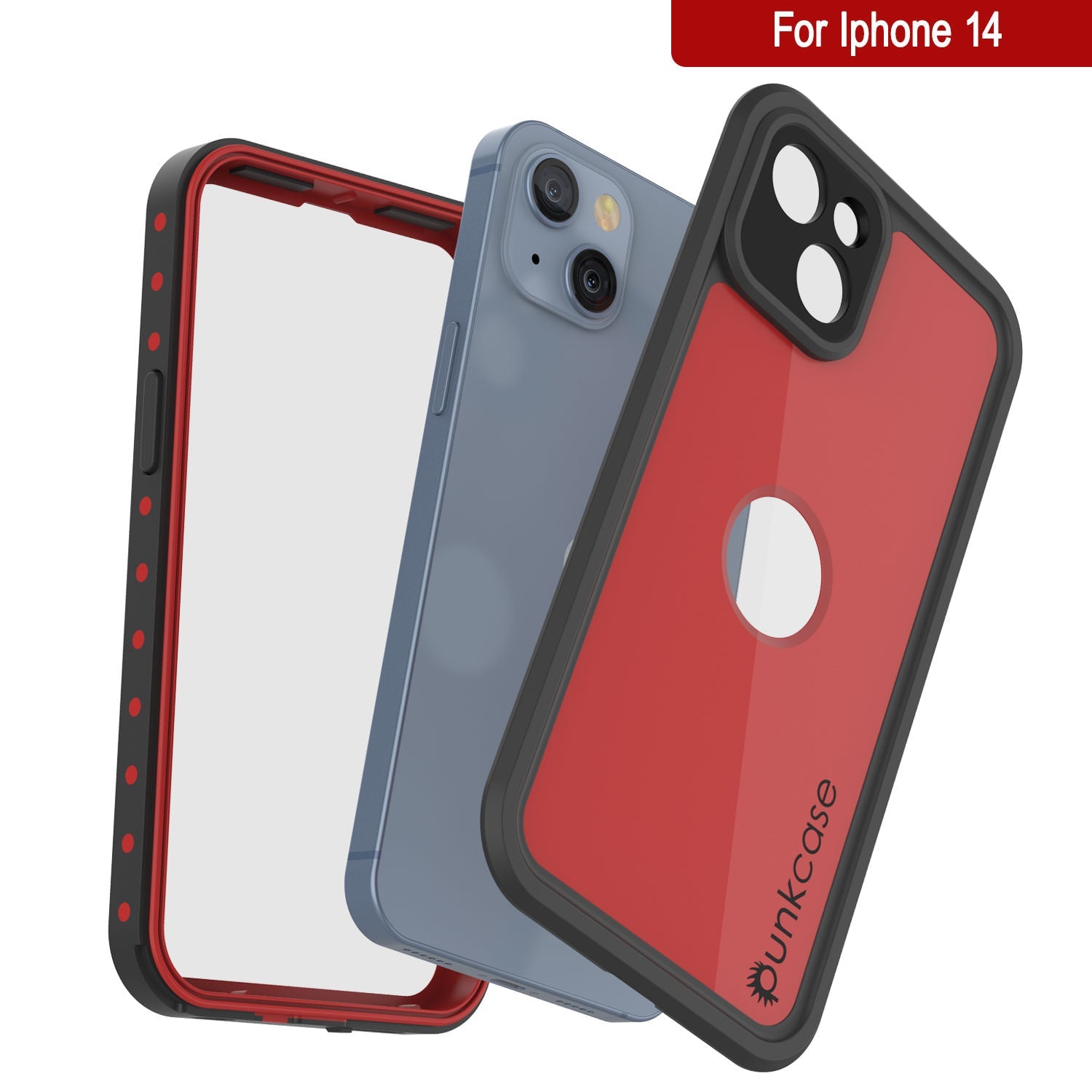 iPhone 14 Waterproof IP68 Case, Punkcase [Red] [StudStar Series] [Slim Fit]