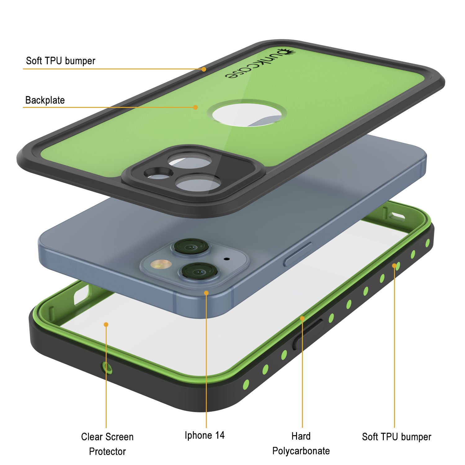 iPhone 14 Waterproof IP68 Case, Punkcase [Light green] [StudStar Series] [Slim Fit] [Dirtproof]