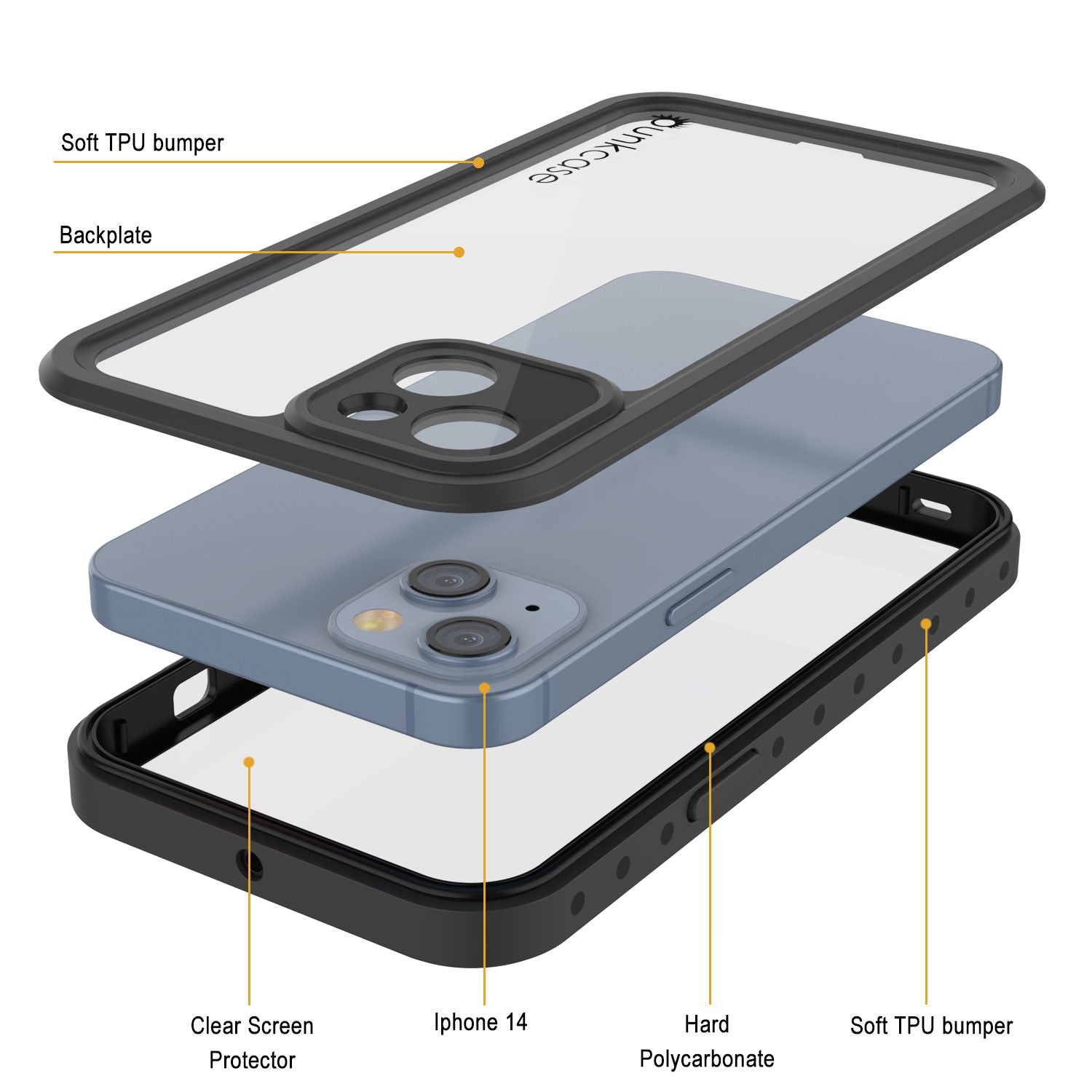 iPhone 14 Waterproof IP68 Case, Punkcase [Clear] [StudStar Series] [Slim Fit] [Dirtproof]