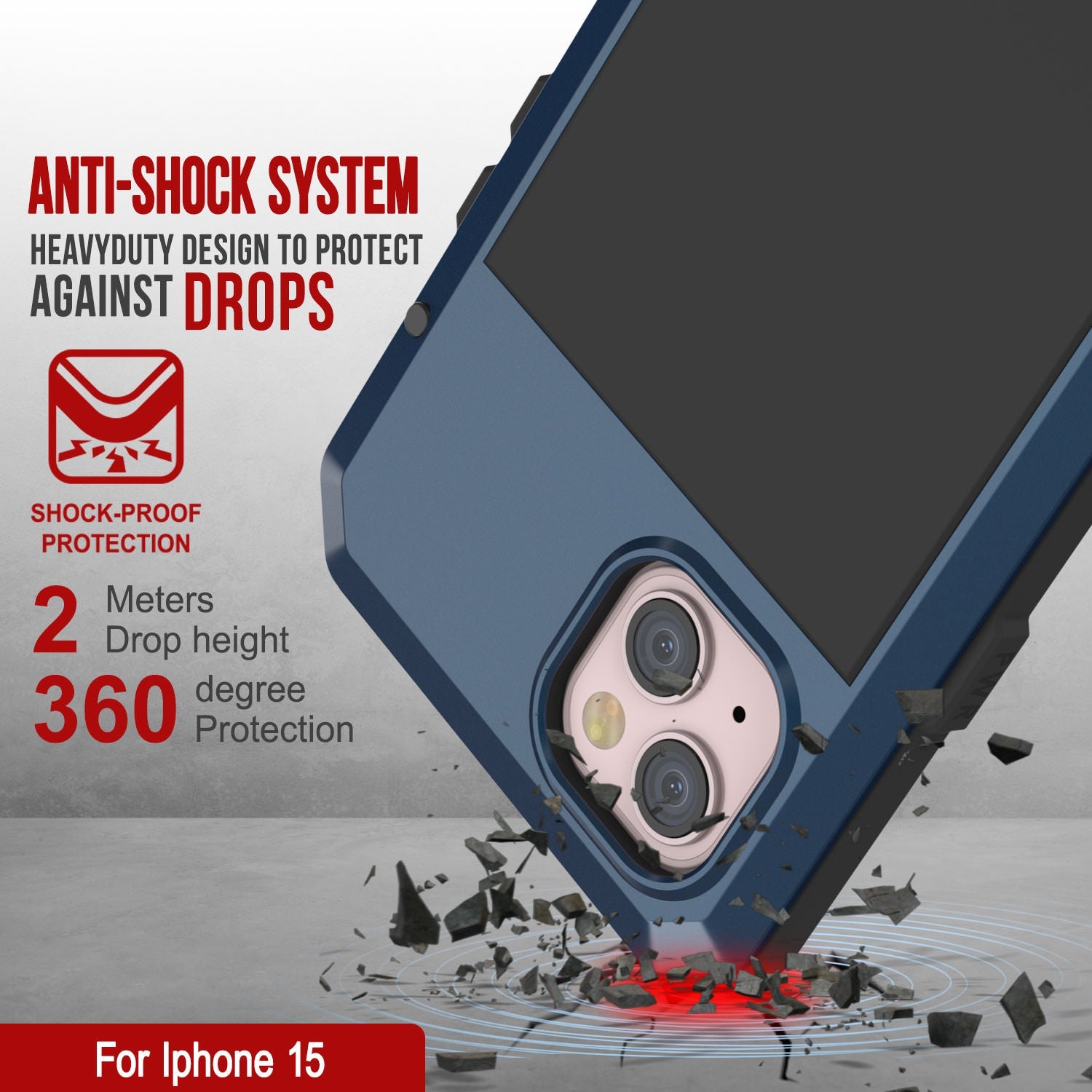iPhone 15 Metal Case, Heavy Duty Military Grade Armor Cover [shock proof] Full Body Hard [Blue]