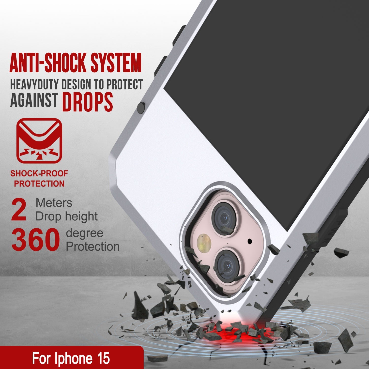 iPhone 15 Metal Case, Heavy Duty Military Grade Armor Cover [shock proof] Full Body Hard [White]