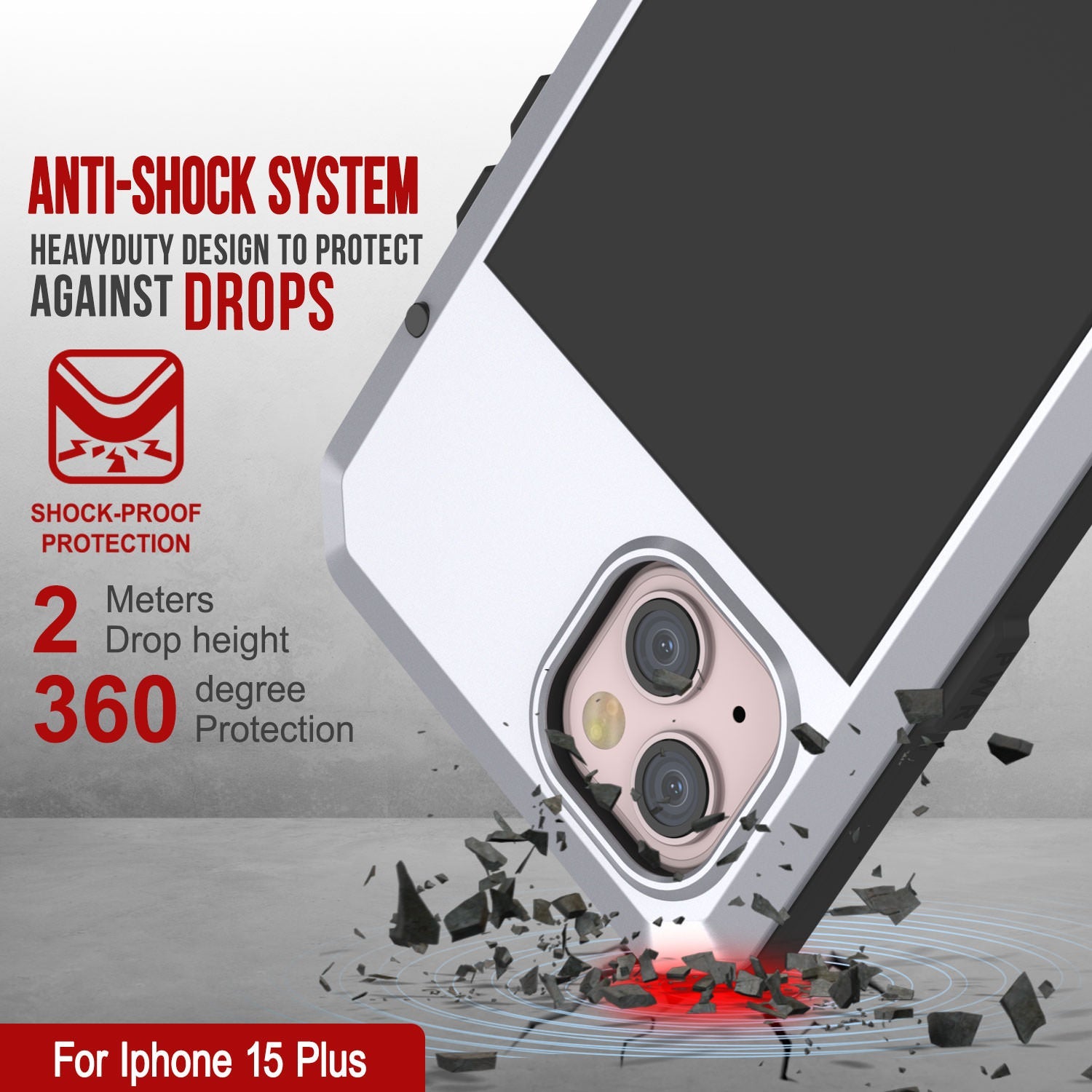 iPhone 15 Plus Metal Case, Heavy Duty Military Grade Armor Cover [shock proof] Full Body Hard [White]