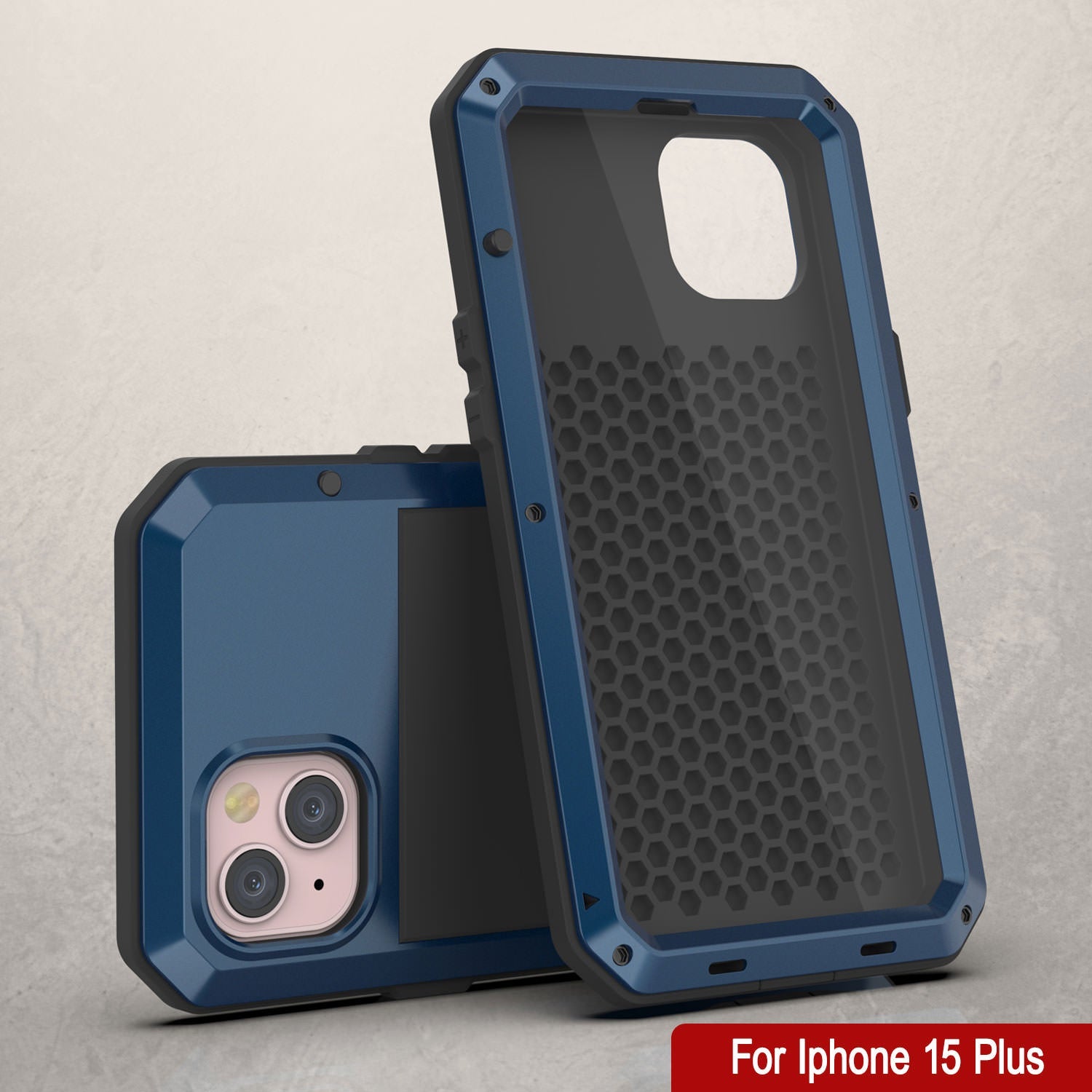 iPhone 15 Plus Metal Case, Heavy Duty Military Grade Armor Cover [shock proof] Full Body Hard [Blue]