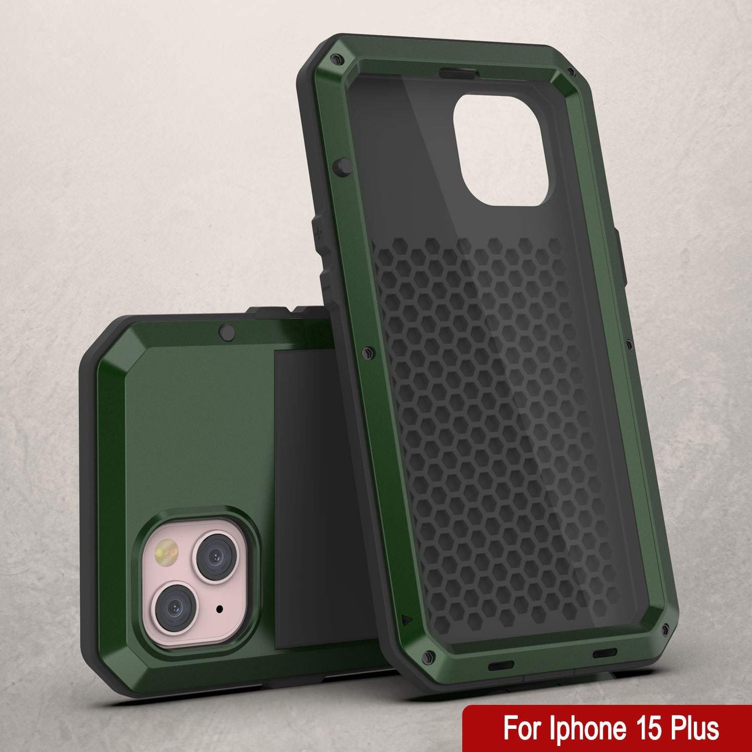 iPhone 15 Plus Metal Case, Heavy Duty Military Grade Armor Cover [shock proof] Full Body Hard [Dark Green]