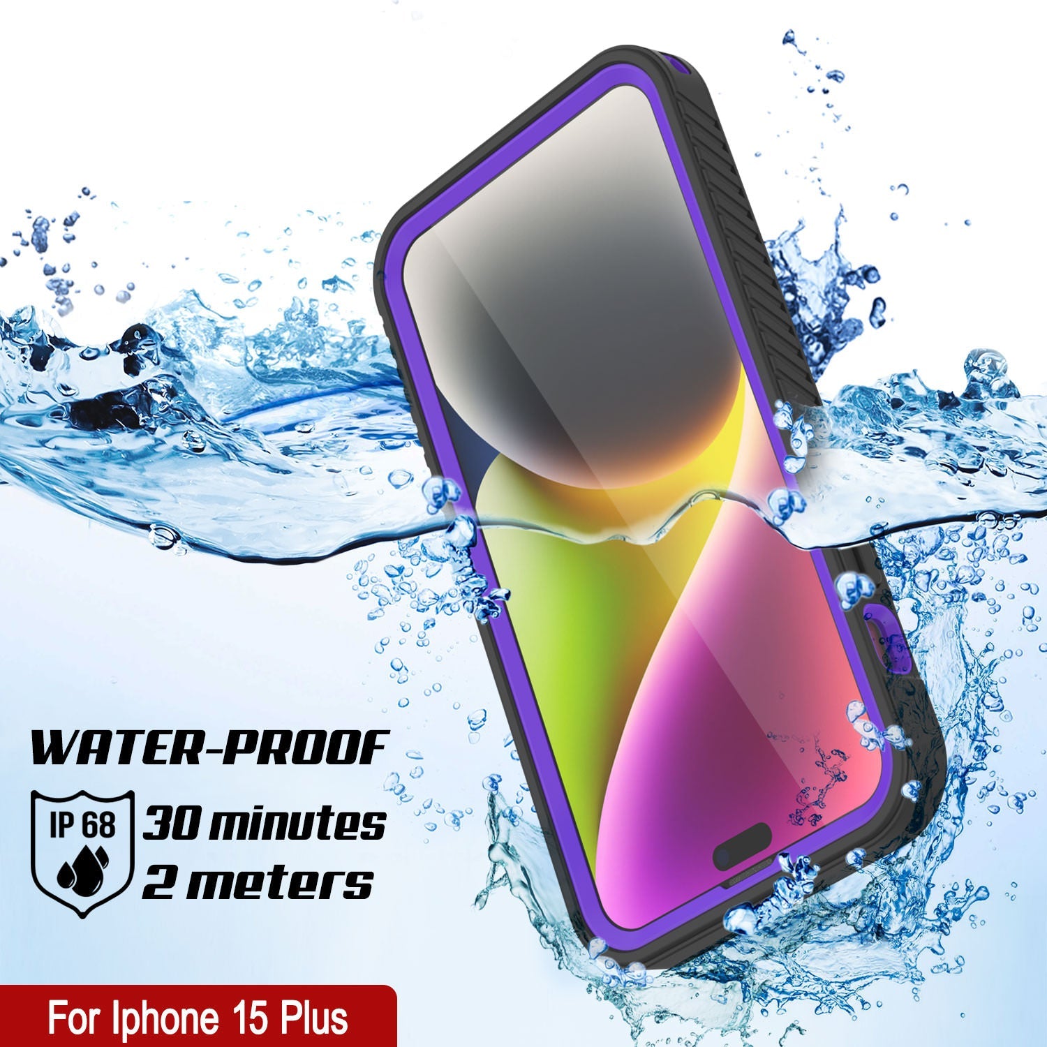 iPhone 15 Plus Waterproof IP68 Case, Punkcase [Purple] [StudStar Series] [Slim Fit] [Dirtproof]