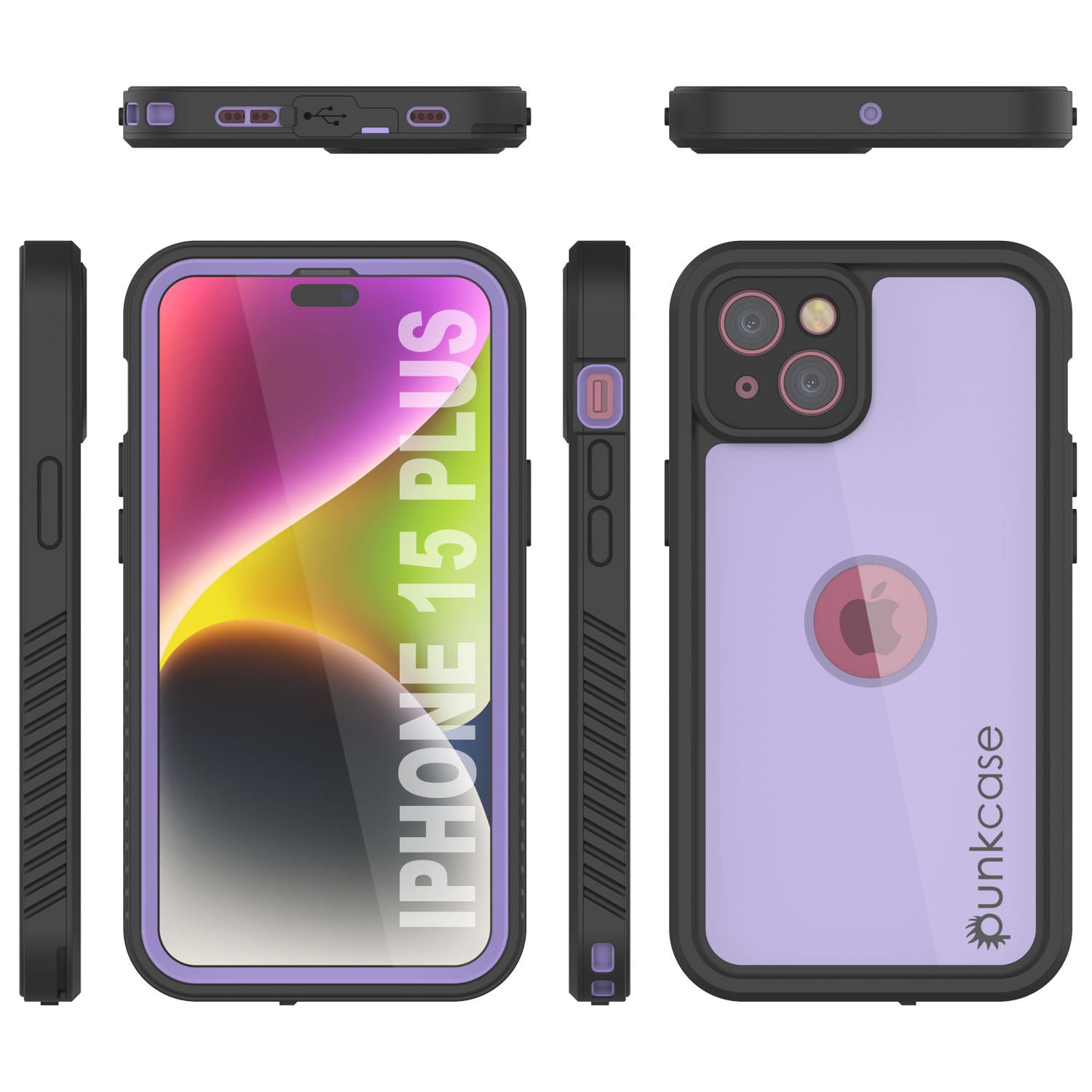 iPhone 15 Plus Waterproof IP68 Case, Punkcase [Lilac] [StudStar Series] [Slim Fit] [Dirtproof]