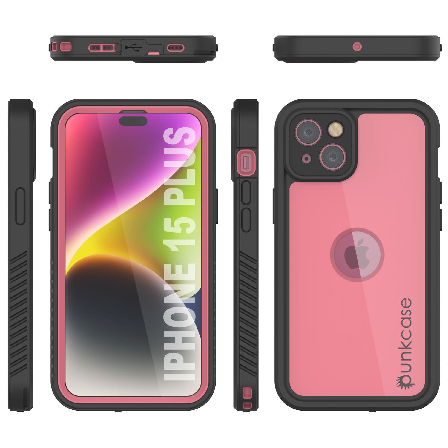 iPhone 15 Plus Waterproof IP68 Case, Punkcase [Pink] [StudStar Series] [Slim Fit] [Dirtproof]