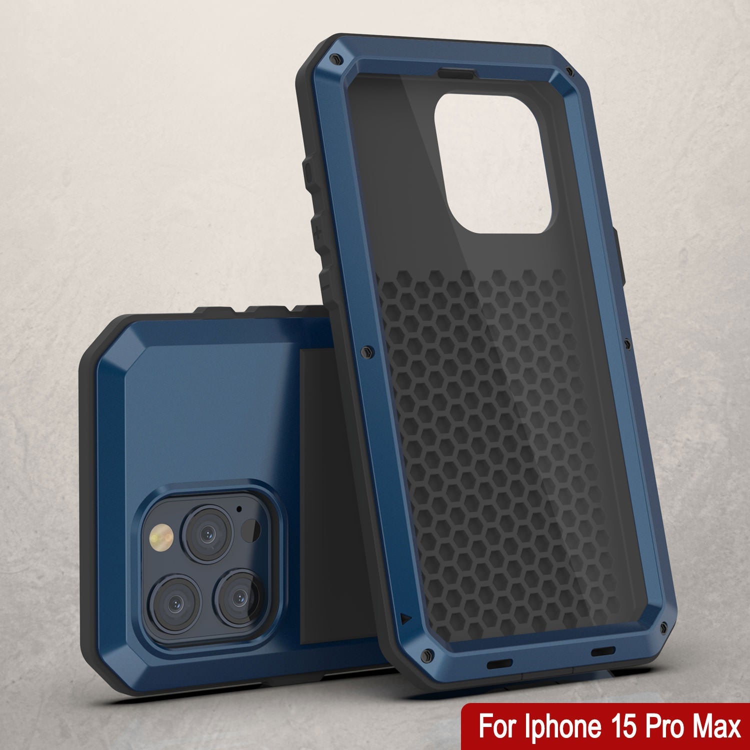 iPhone 15 Pro Max Metal Case, Heavy Duty Military Grade Armor Cover [shock proof] Full Body Hard [Blue]