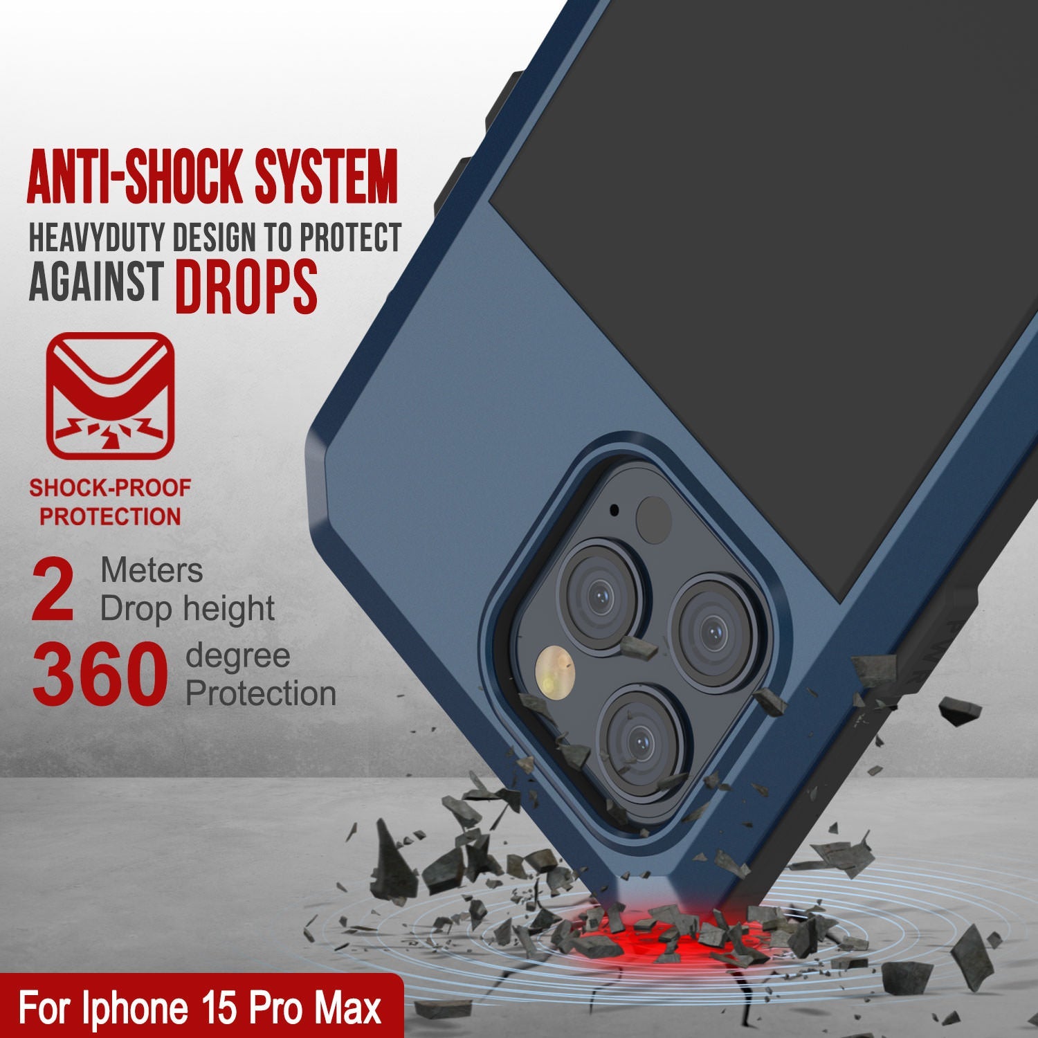 iPhone 15 Pro Max Metal Case, Heavy Duty Military Grade Armor Cover [shock proof] Full Body Hard [Blue]