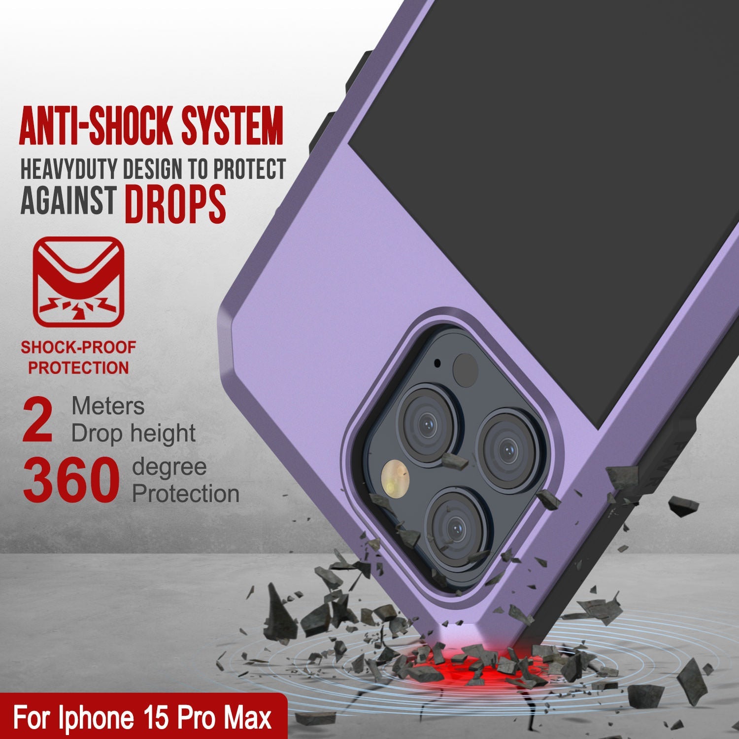 iPhone 15 Pro Max Metal Case, Heavy Duty Military Grade Armor Cover [shock proof] Full Body Hard [Purple]