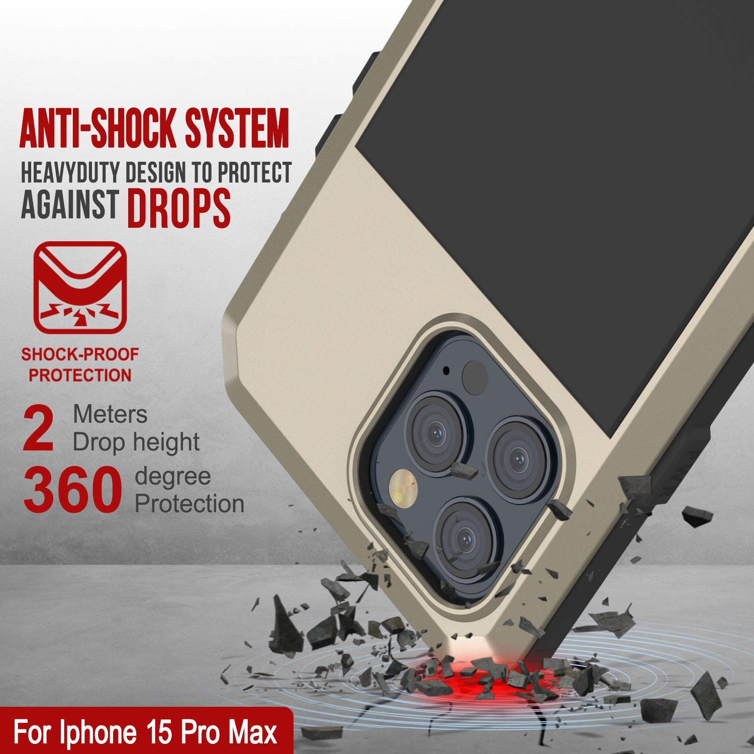 iPhone 15 Pro Max Metal Case, Heavy Duty Military Grade Armor Cover [shock proof] Full Body Hard [Gold]