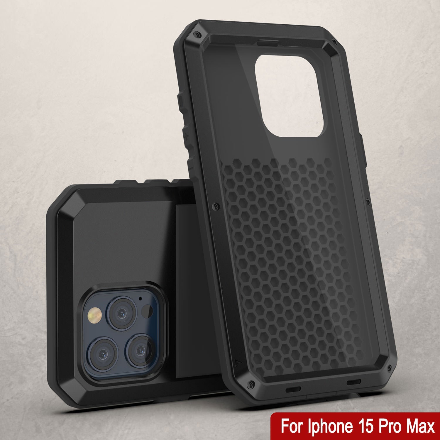 iPhone 15 Pro Max Metal Case, Heavy Duty Military Grade Armor Cover [shock proof] Full Body Hard [Black]