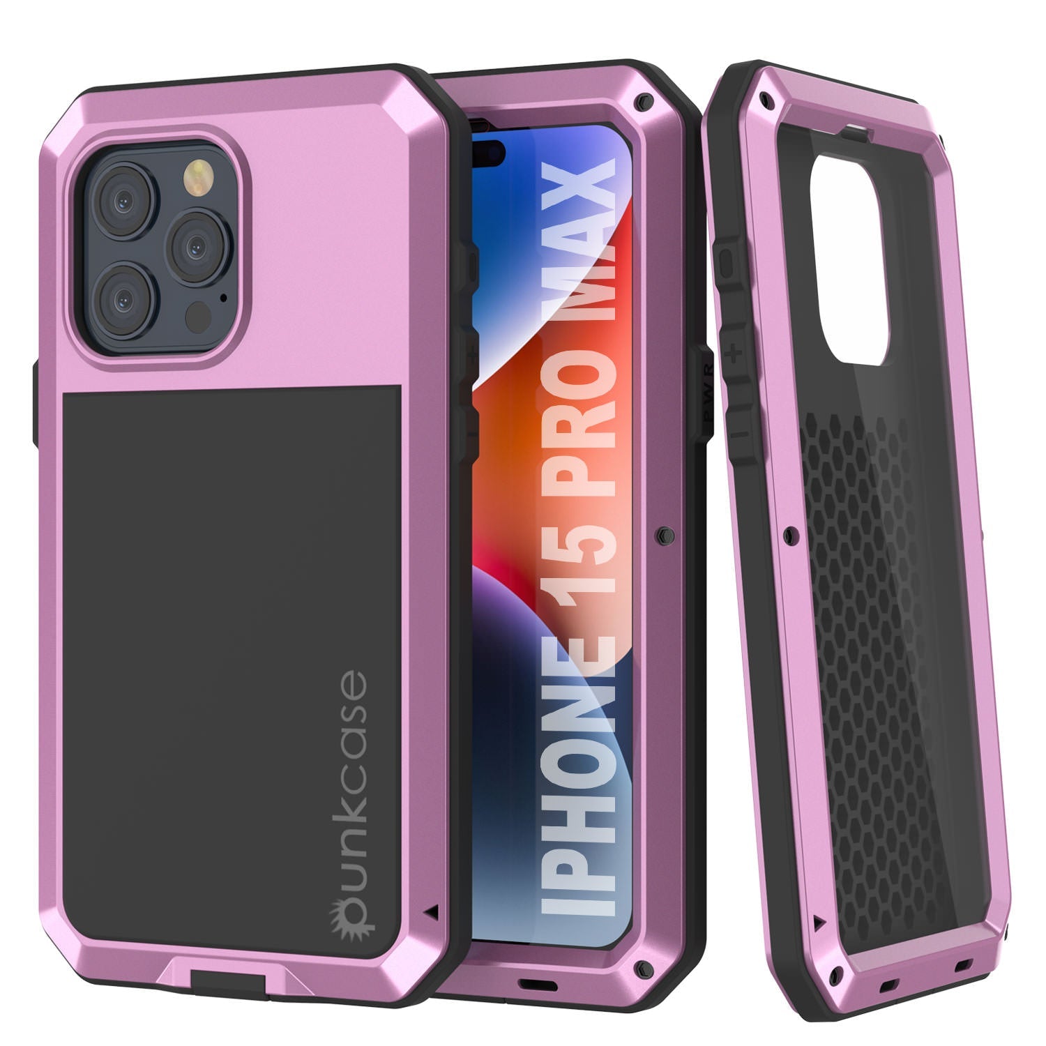 iPhone 15 Pro Max Metal Case, Heavy Duty Military Grade Armor Cover [shock proof] Full Body Hard [Pink]