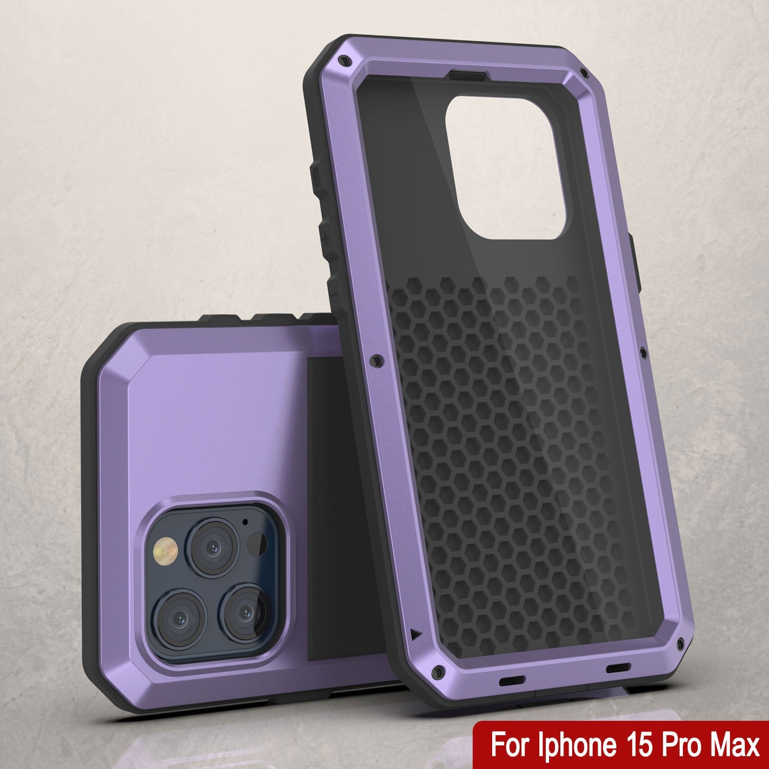 iPhone 15 Pro Max Metal Case, Heavy Duty Military Grade Armor Cover [shock proof] Full Body Hard [Purple]