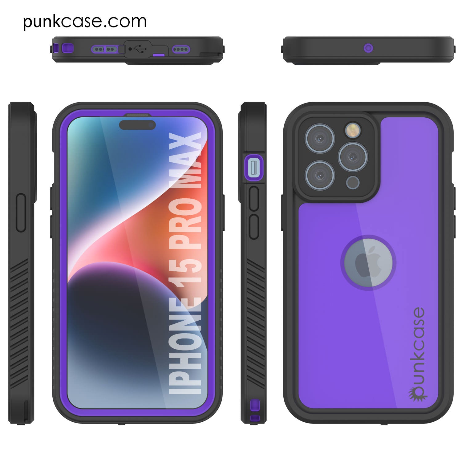 iPhone 15 Pro Max Waterproof IP68 Case, Punkcase [Purple] [StudStar Series] [Slim Fit] [Dirtproof]