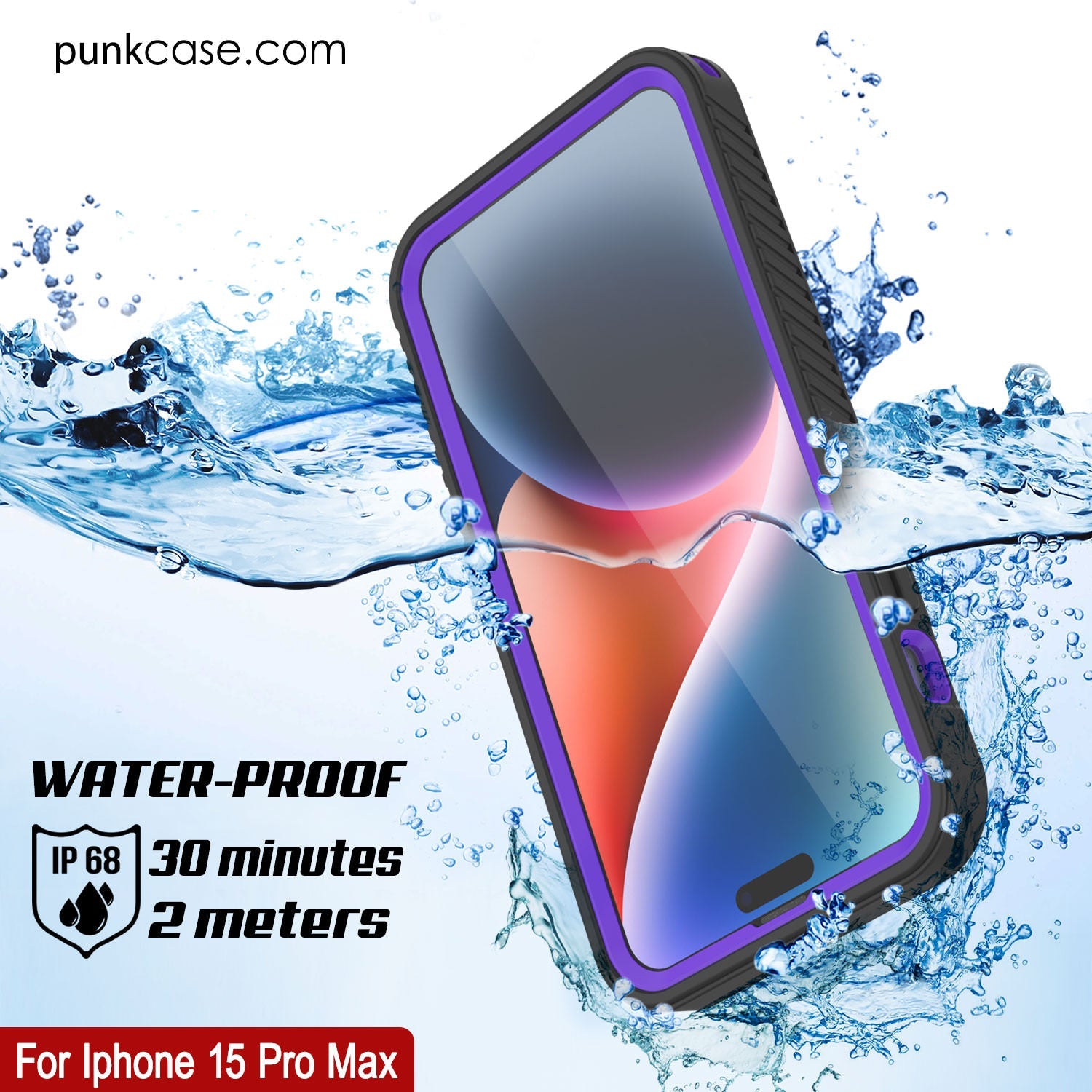 iPhone 15 Pro Max Waterproof IP68 Case, Punkcase [Purple] [StudStar Series] [Slim Fit] [Dirtproof]