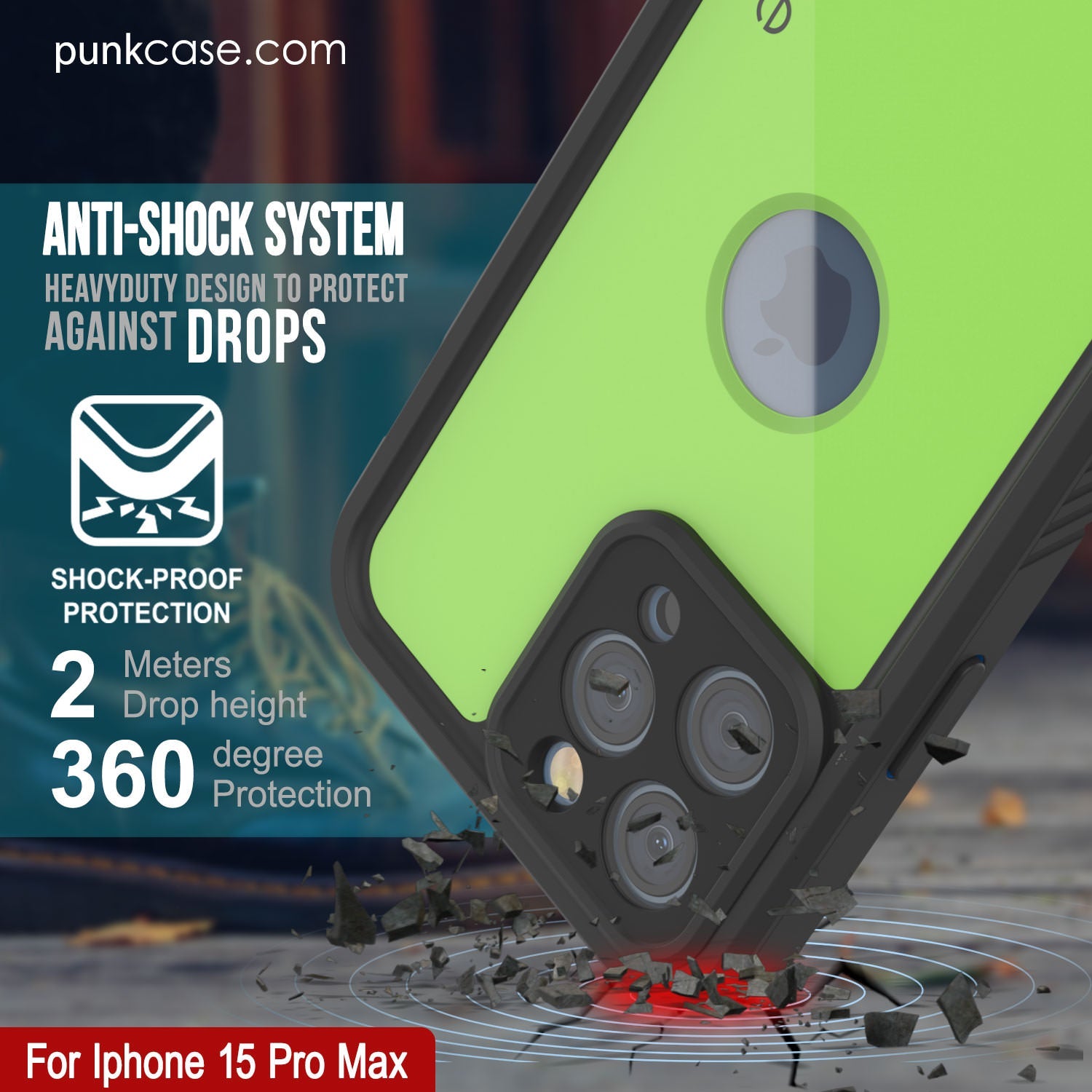 iPhone 15 Pro Max Waterproof IP68 Case, Punkcase [Light green] [StudStar Series] [Slim Fit] [Dirtproof]