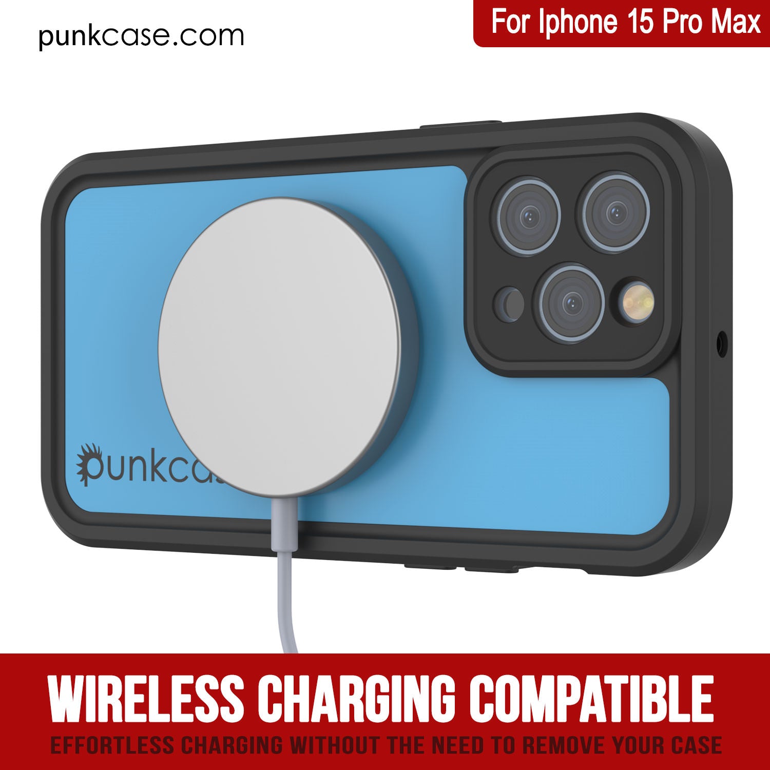 iPhone 15 Pro Max Waterproof IP68 Case, Punkcase [Light blue] [StudStar Series] [Slim Fit] [Dirtproof]