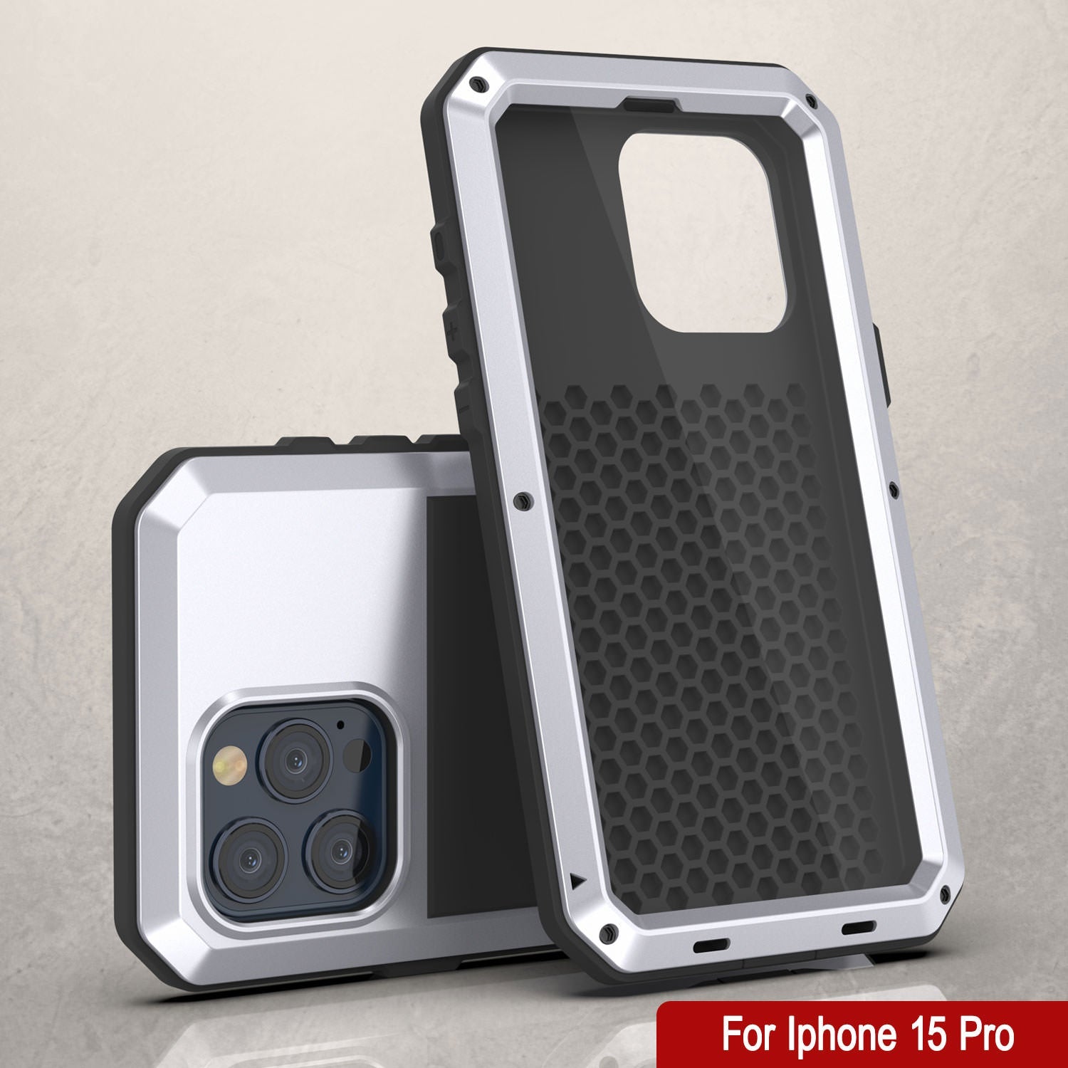 iPhone 15 Pro Metal Case, Heavy Duty Military Grade Armor Cover [shock proof] Full Body Hard [White]